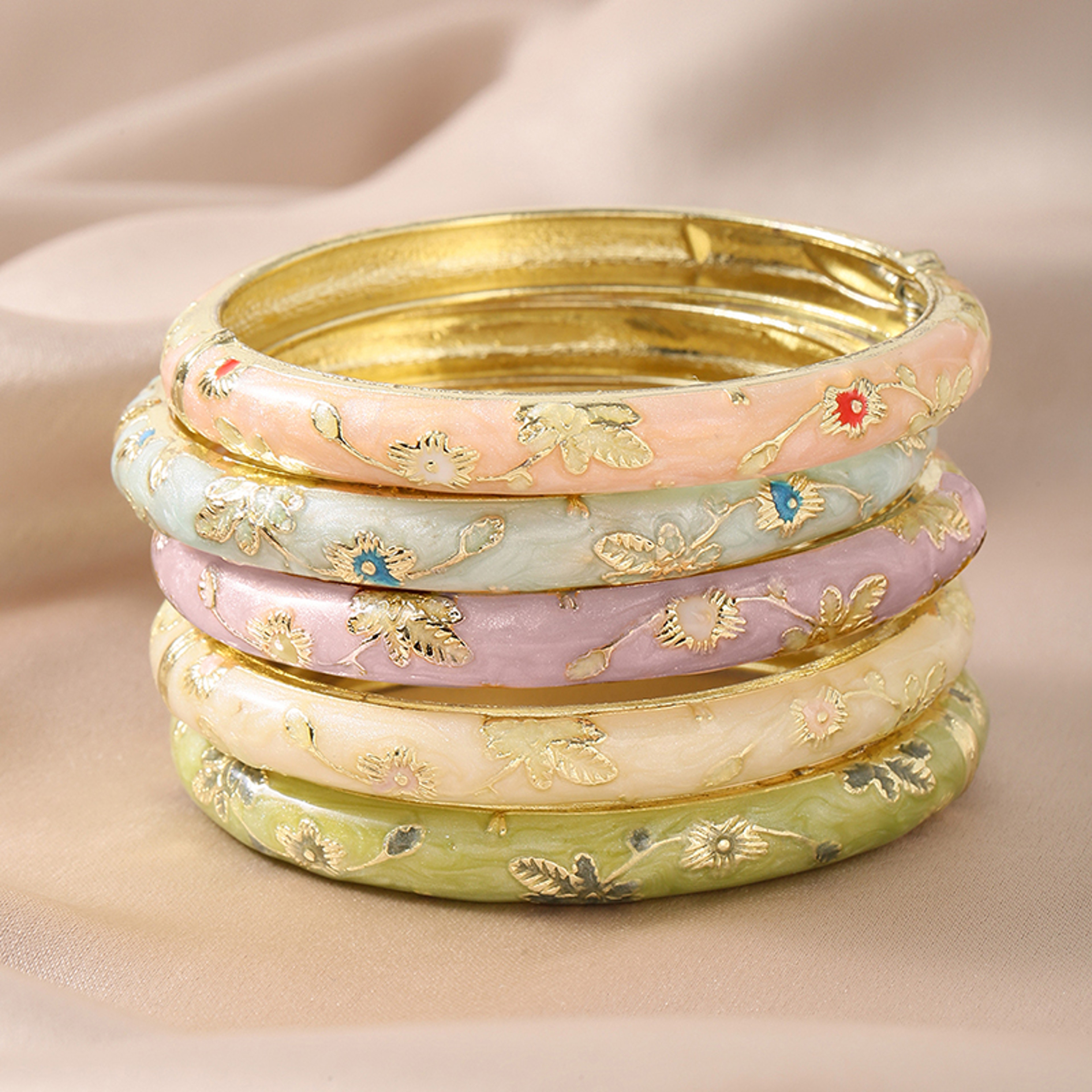 Vintage Enamel Bangles Set Floral Bohemian Bangles for Women – view 1