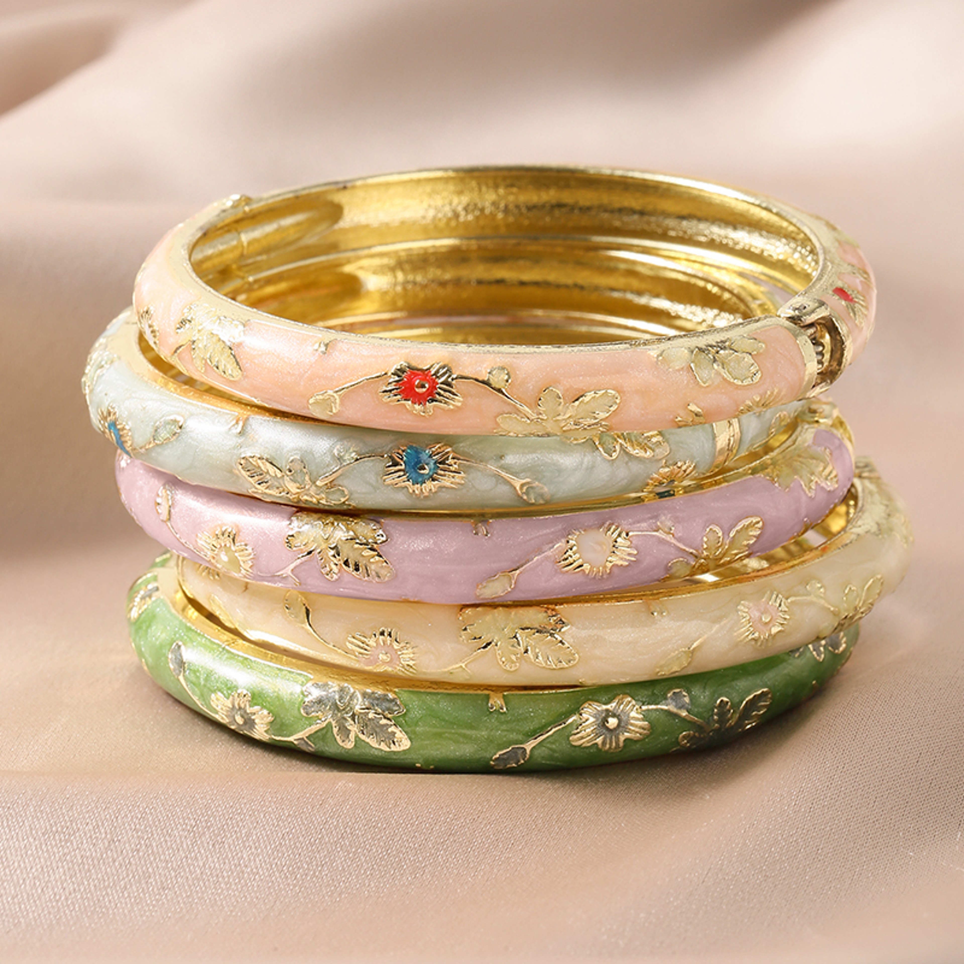 Vintage Enamel Bangles Set Floral Bohemian Bangles for Women – view 2