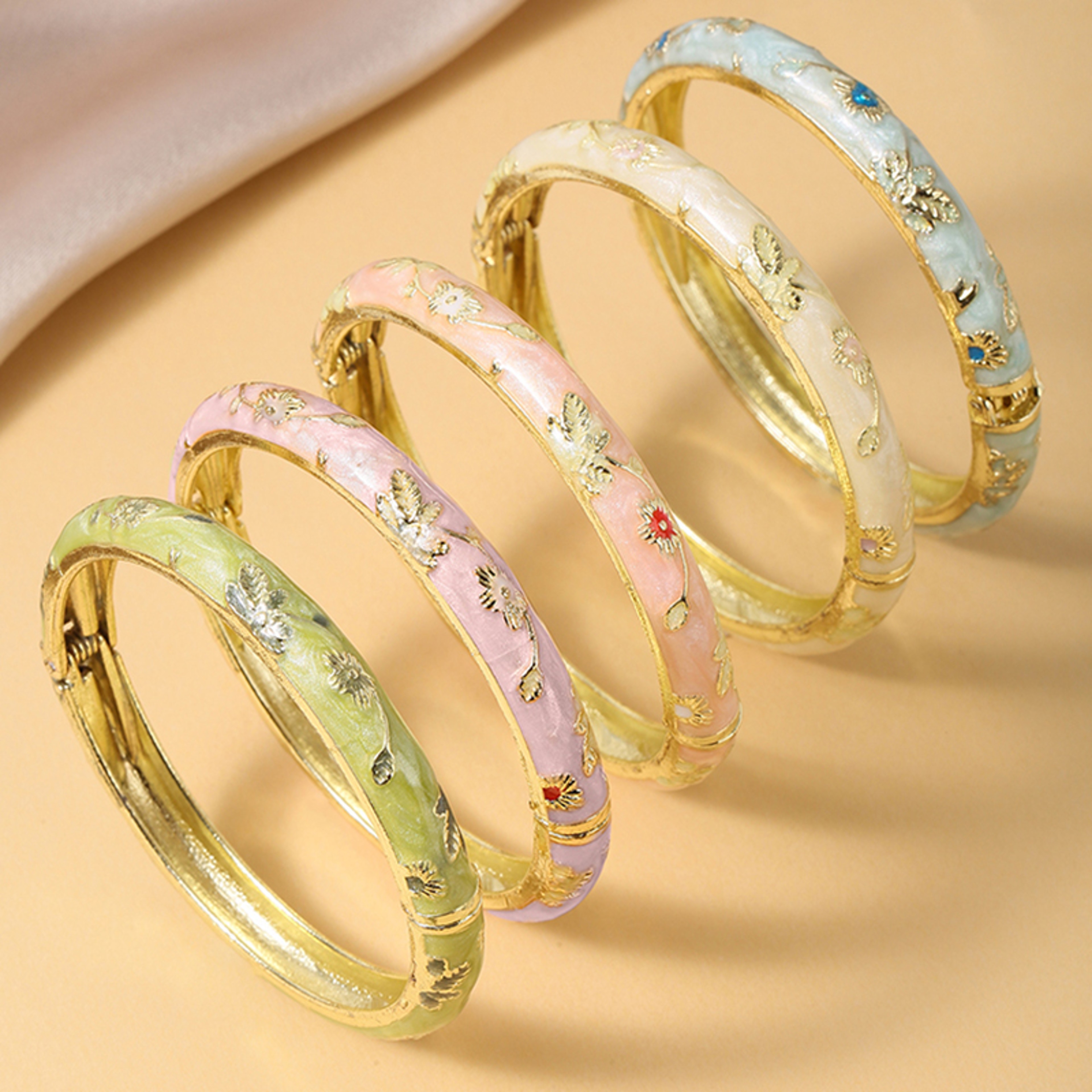 Vintage Enamel Bangles Set Floral Bohemian Bangles for Women – view 6