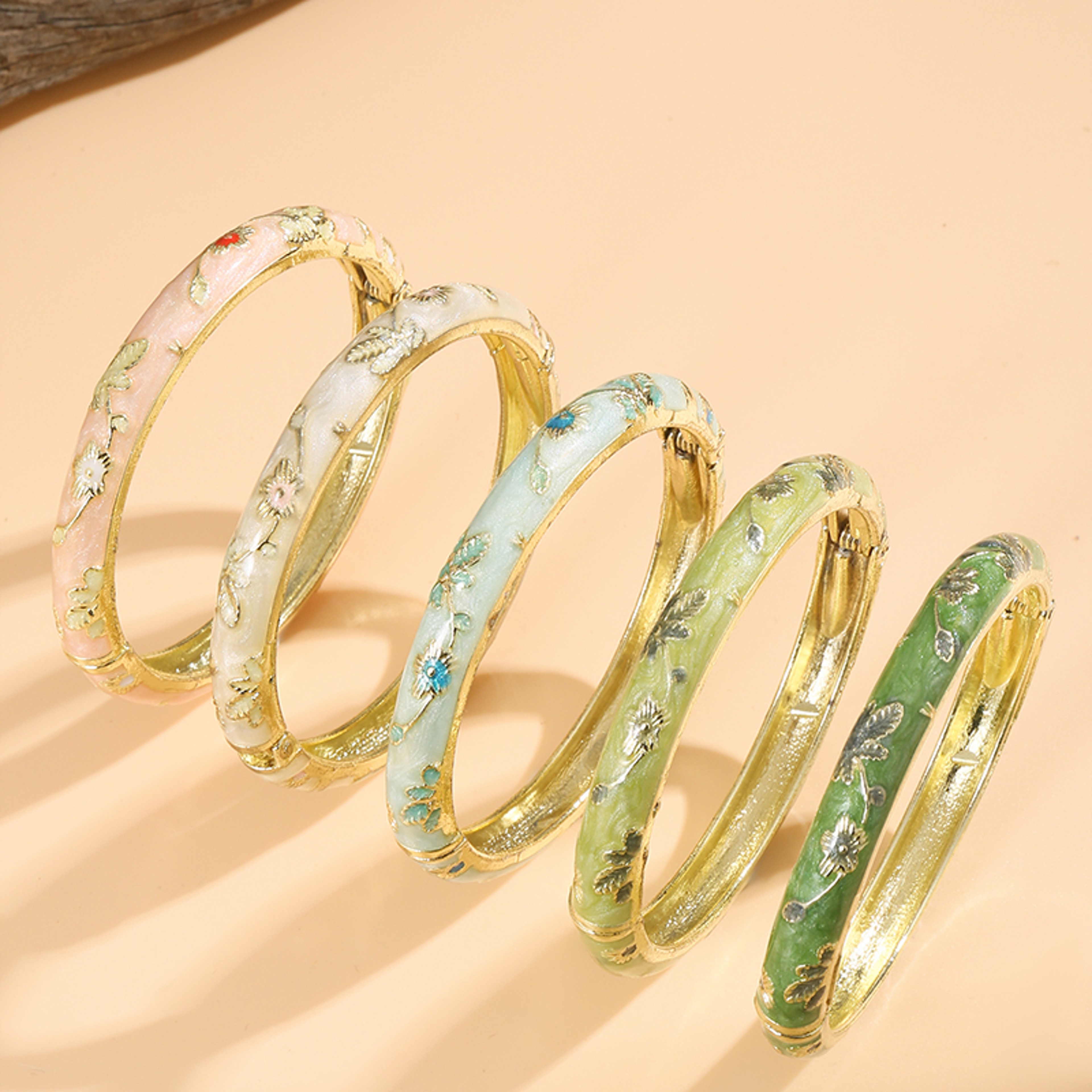 Vintage Enamel Bangles Set Floral Bohemian Bangles for Women – view 8