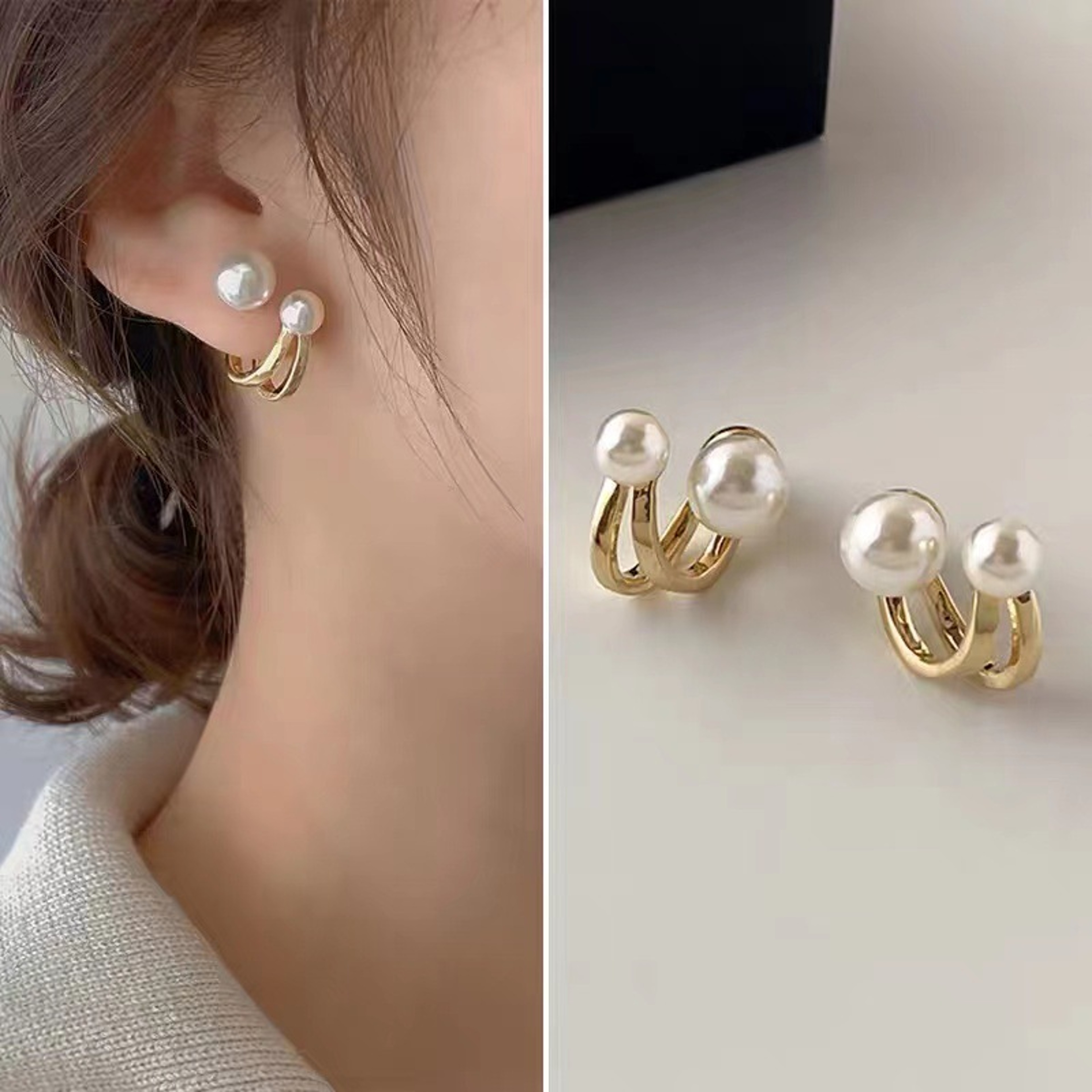 Tulip Stud Earrings with Pearl & Zircon Floral Design for Women – view 7