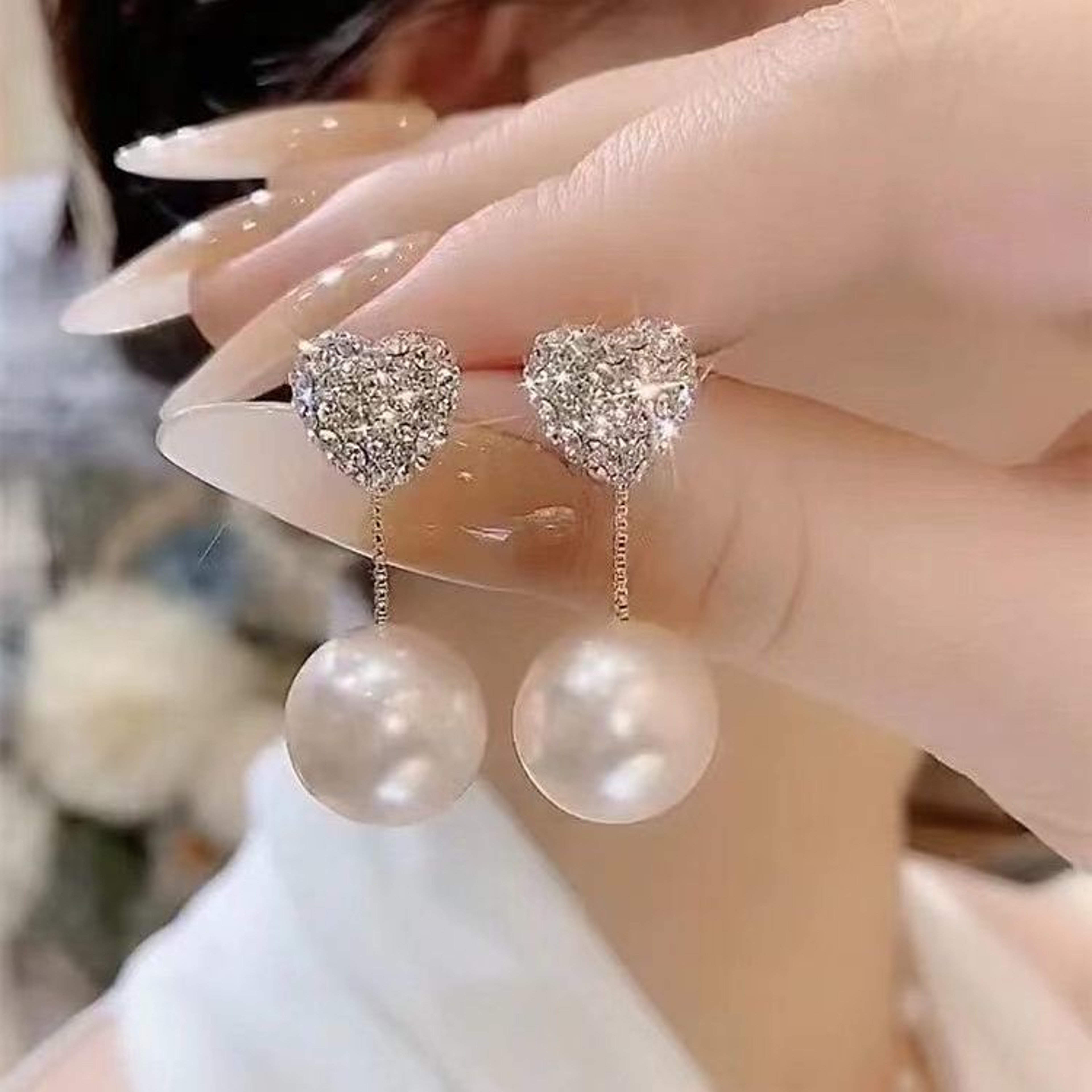 Tulip Stud Earrings with Pearl & Zircon Floral Design for Women – view 10