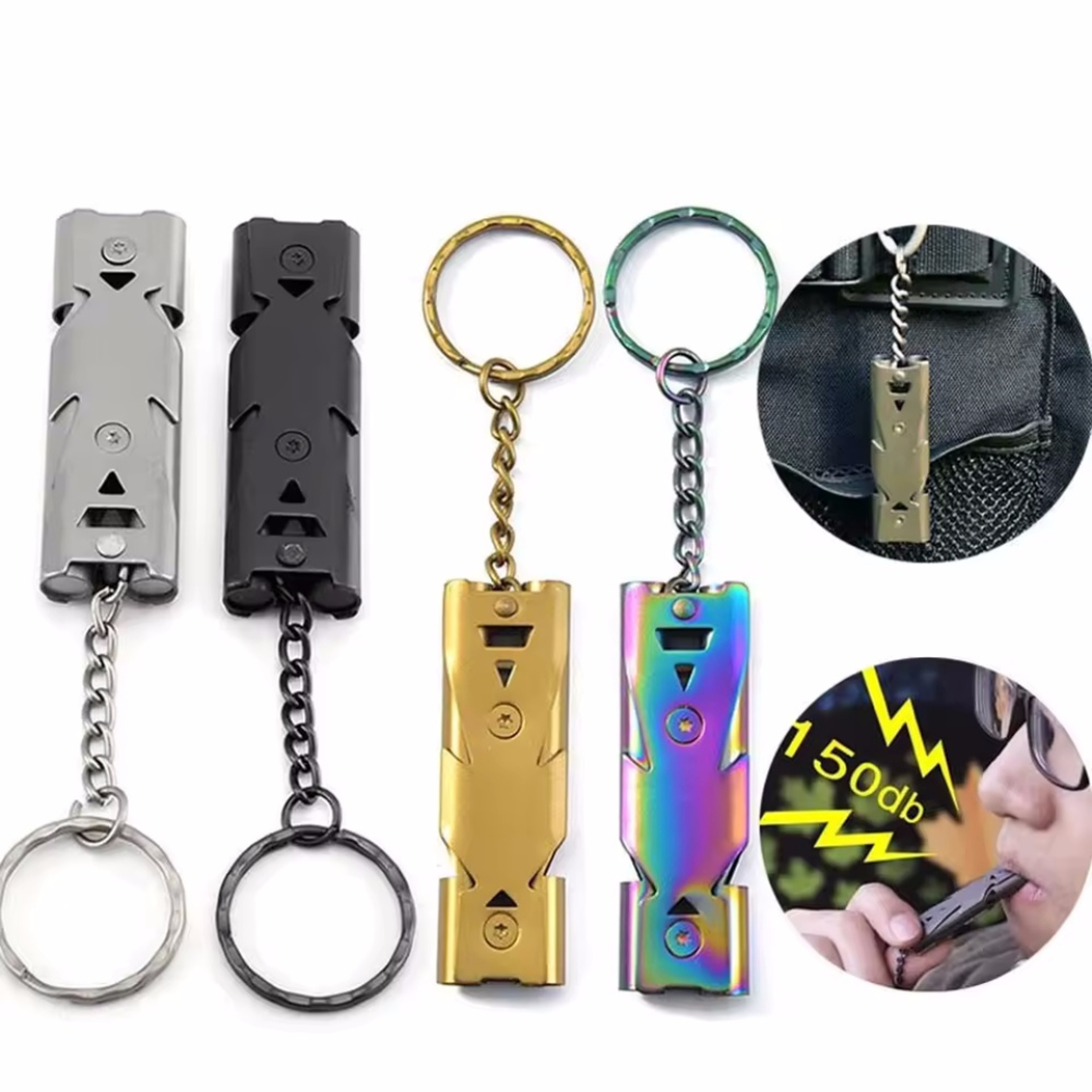 Stainless Steel Emergency Survival Whistle Keychain for Camping Hiking and Outdoor Safety – view 1