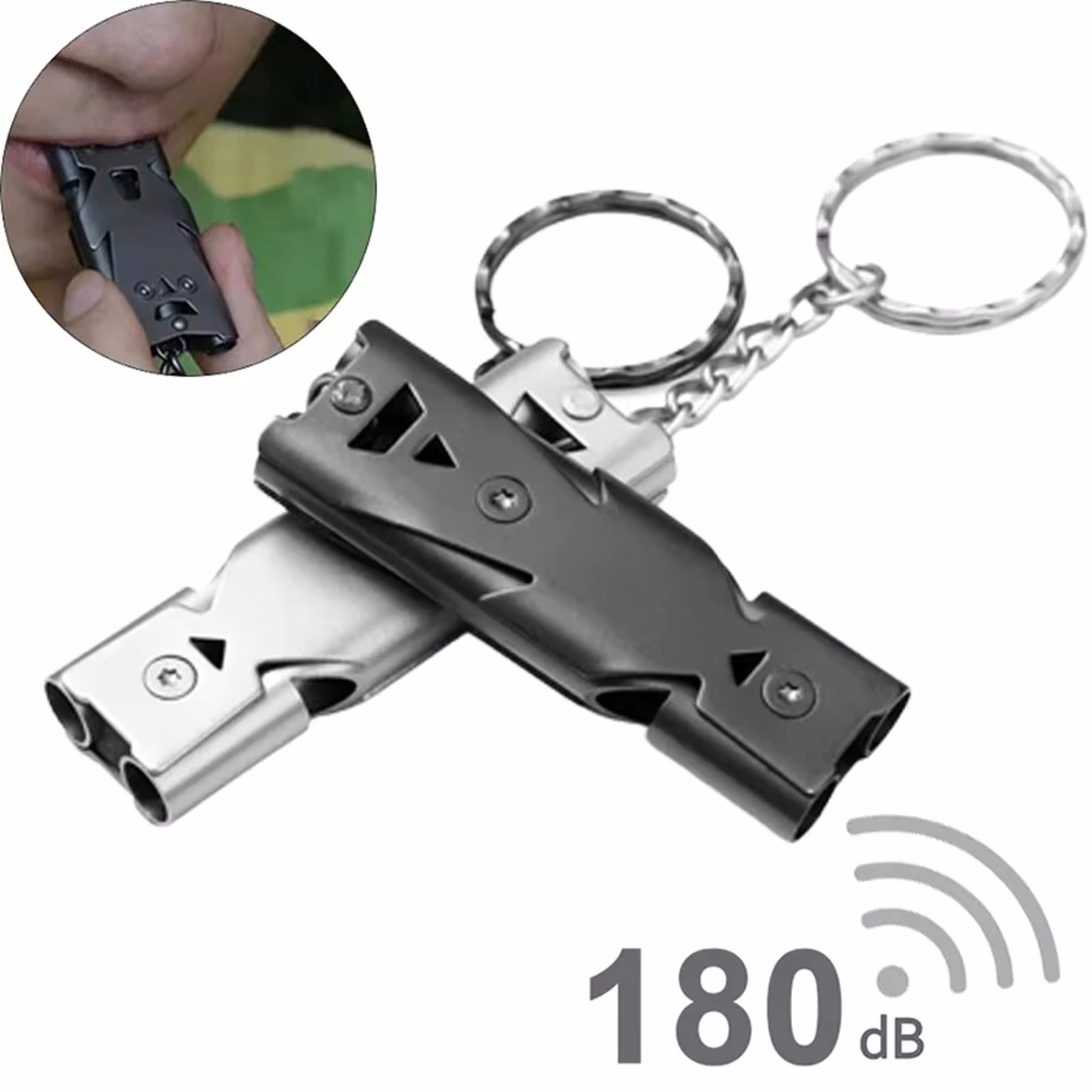Stainless Steel Emergency Survival Whistle Keychain for Camping Hiking and Outdoor Safety – view 2
