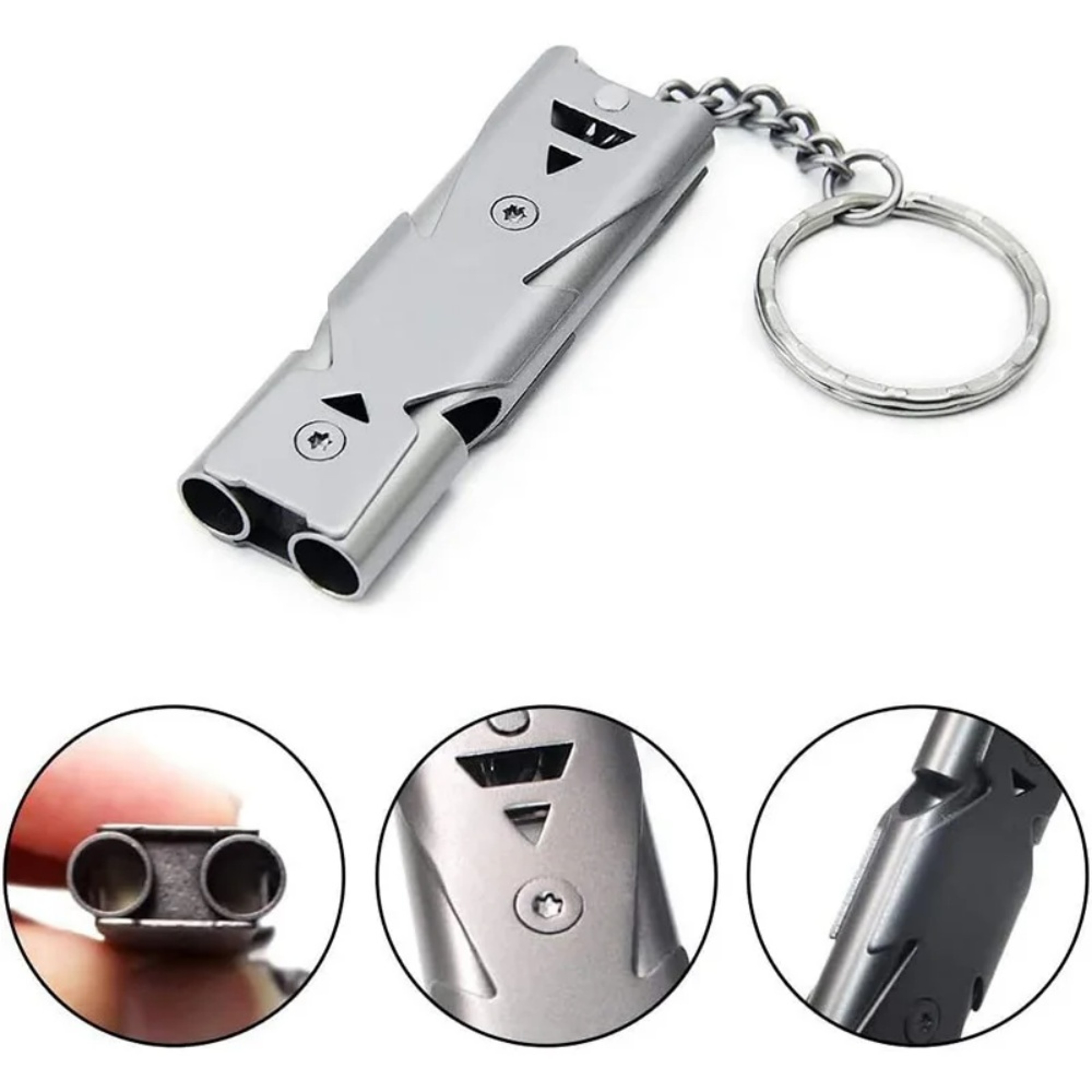 Stainless Steel Emergency Survival Whistle Keychain for Camping Hiking and Outdoor Safety – view 3