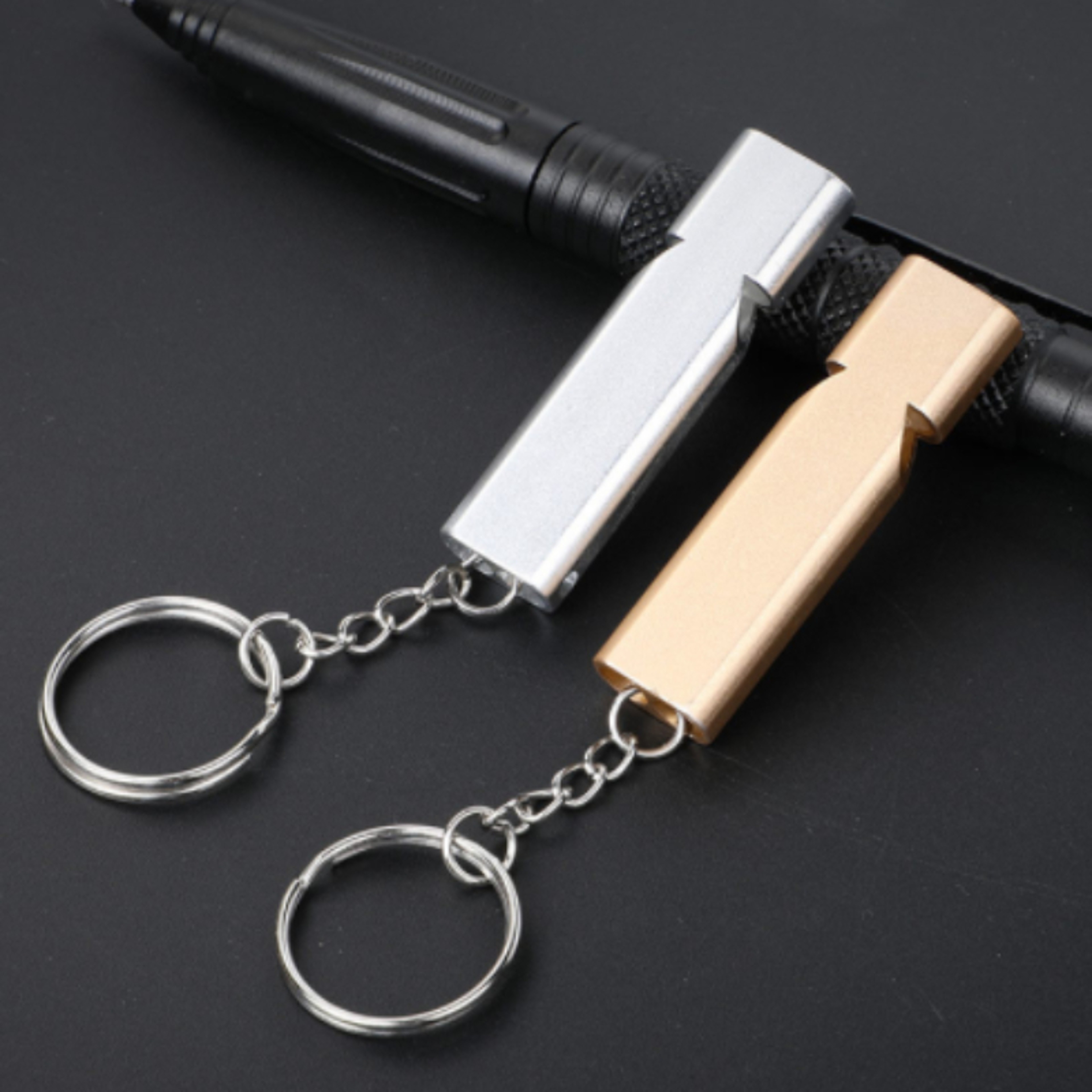 Aluminum Emergency Survival Whistle Camping Safety Signal Keychain – view 3