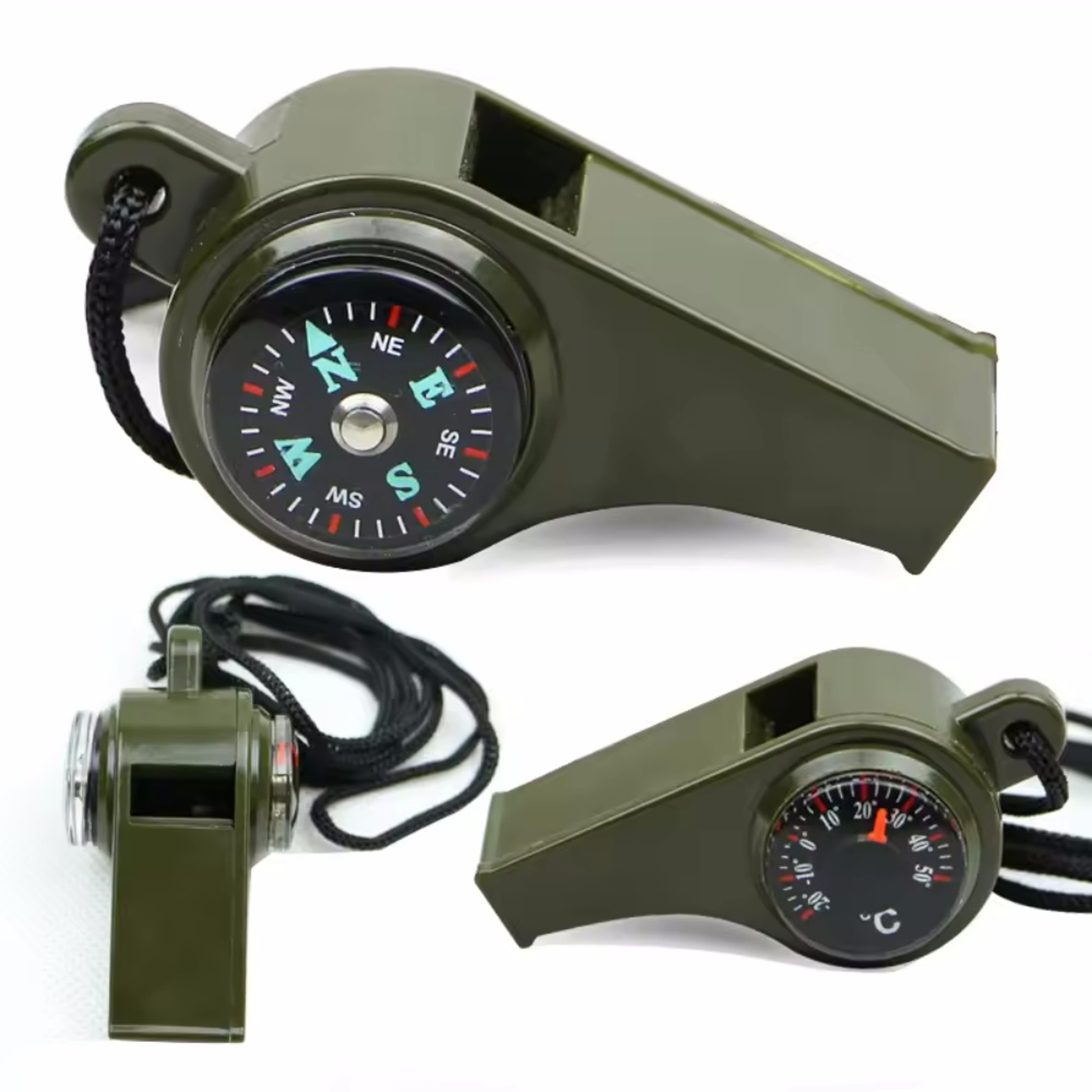 Survival Whistle With Compass Thermometer  LED Emergency Camping Safety Tool 2