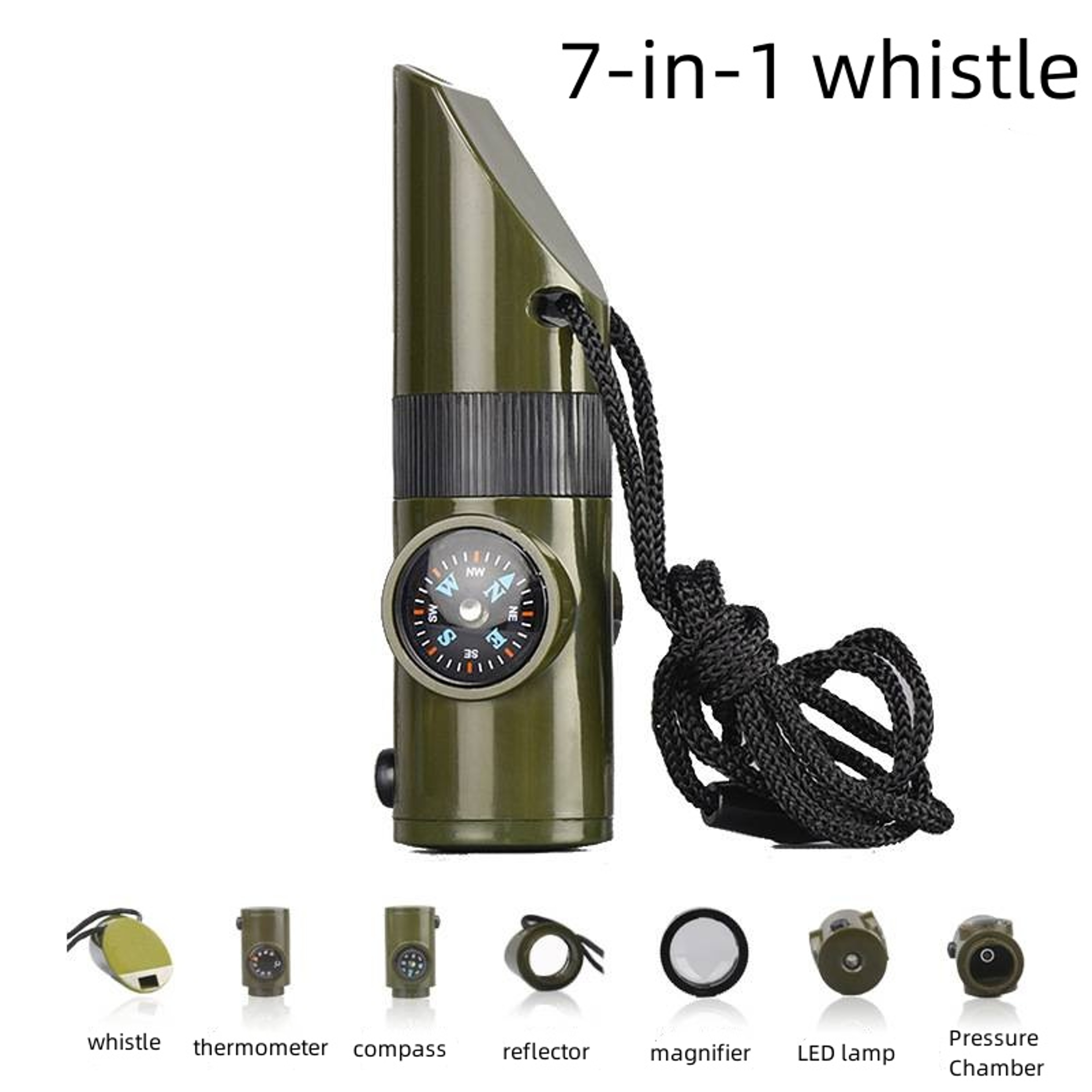 Survival Whistle With Compass Thermometer  LED Emergency Camping Safety Tool 6