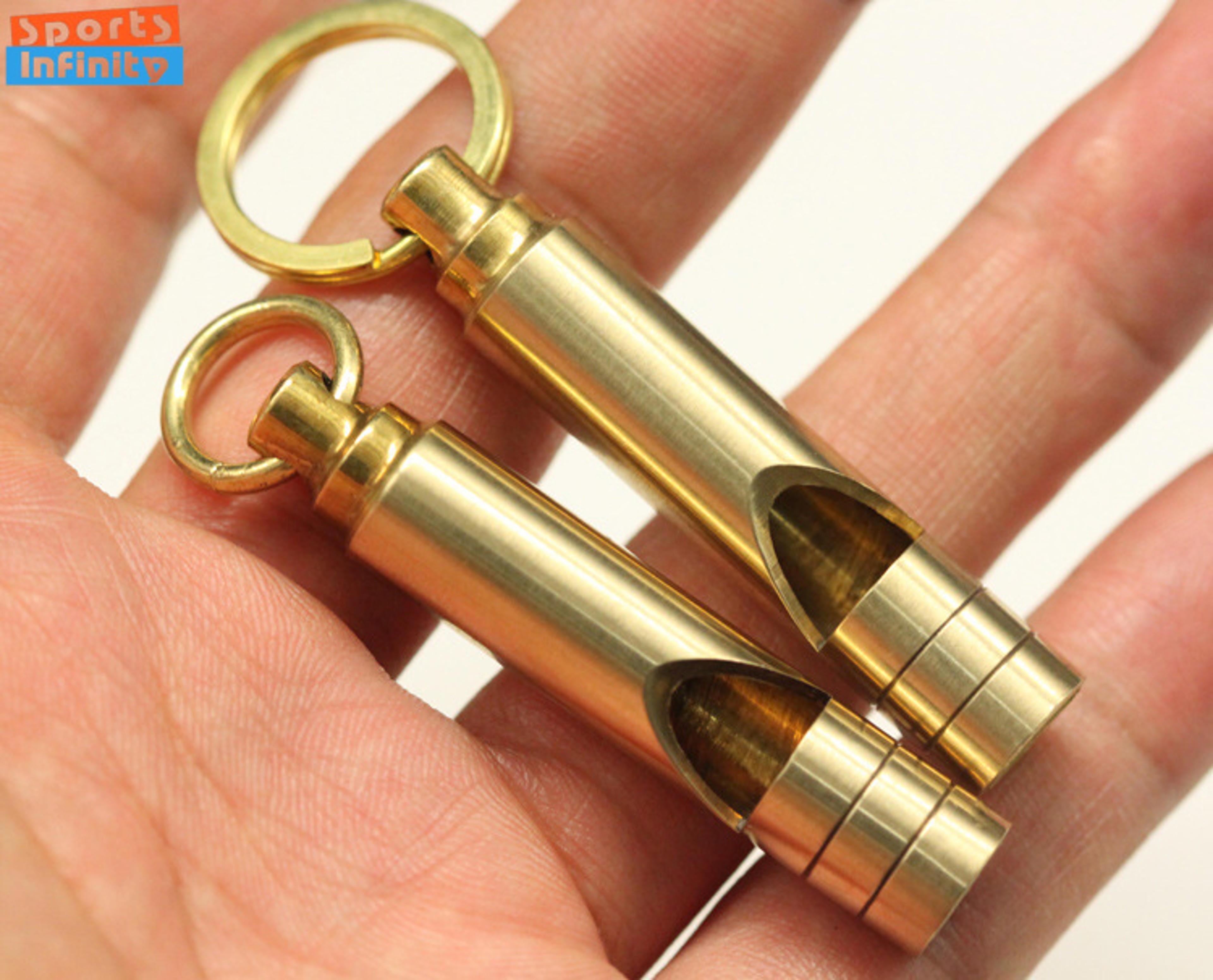 Vintage Brass Survival Whistle Keychain Emergency Whistle for Camping Hiking & Rescue – view 1