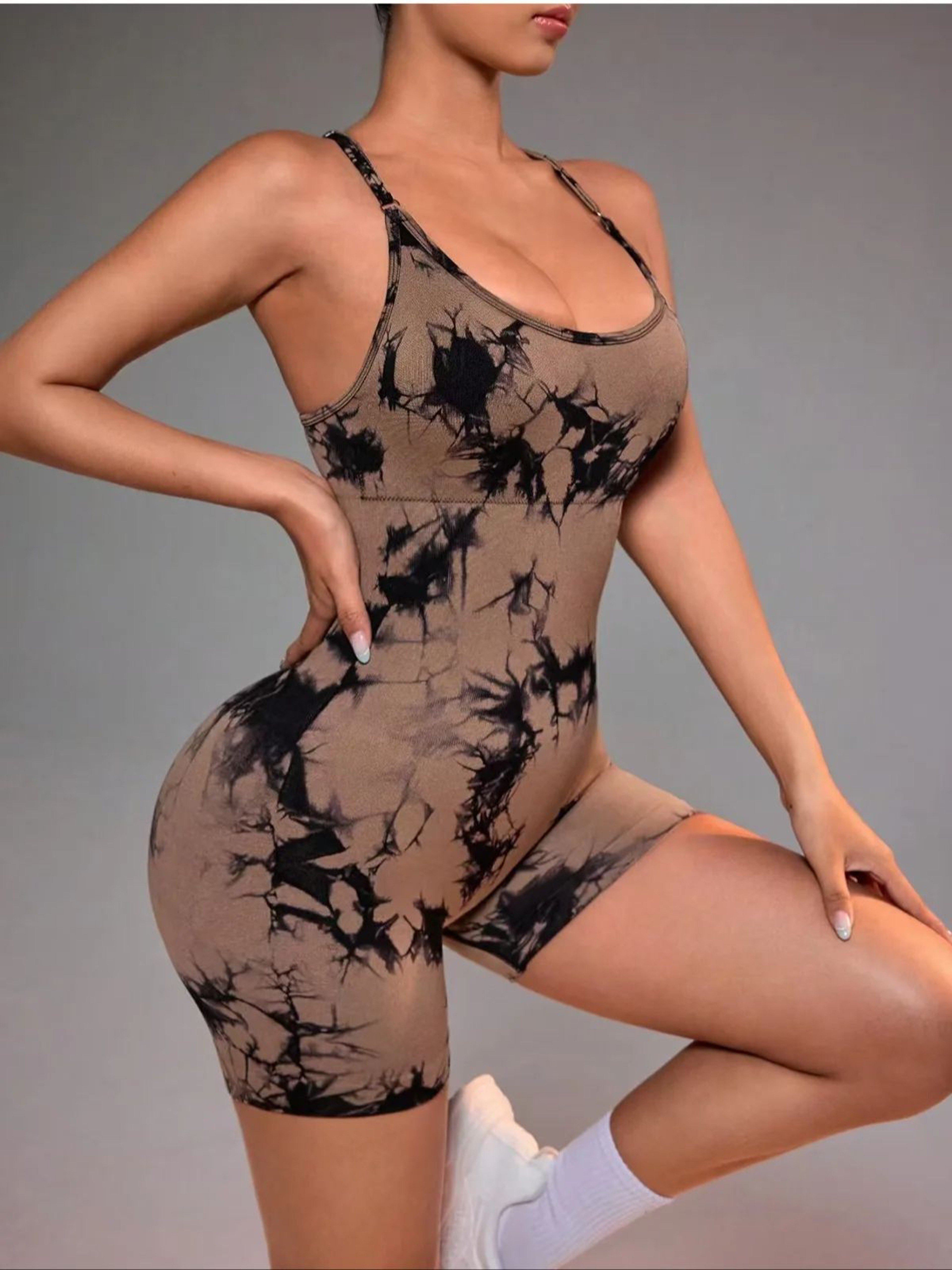 Seamless Yoga Bodysuit for Women Tie Dye Workout with Strappy Open Back – view 11