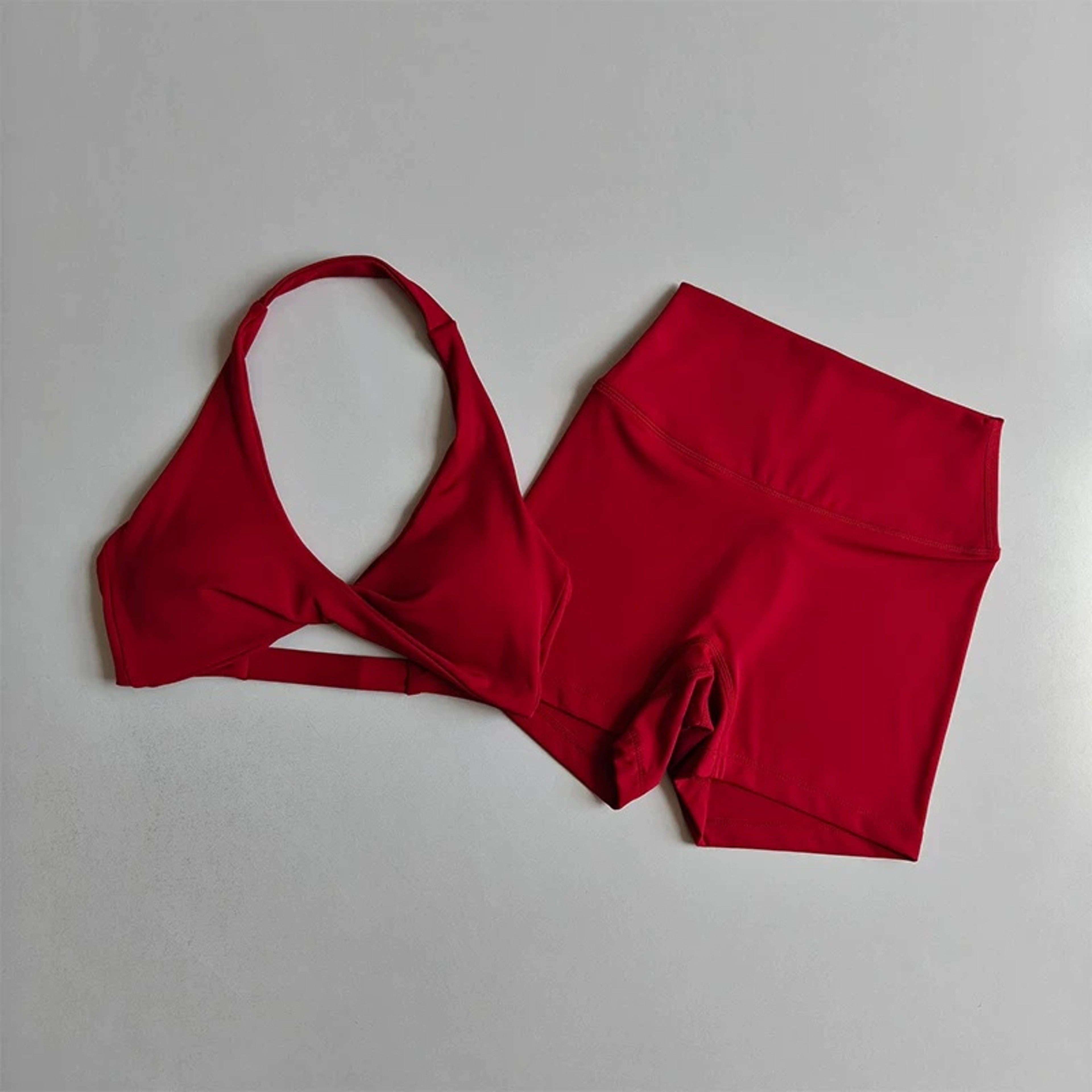 Womens Workout Set Halter Sports Bra & High Waisted Biker Shorts Yoga Outfit – view 7