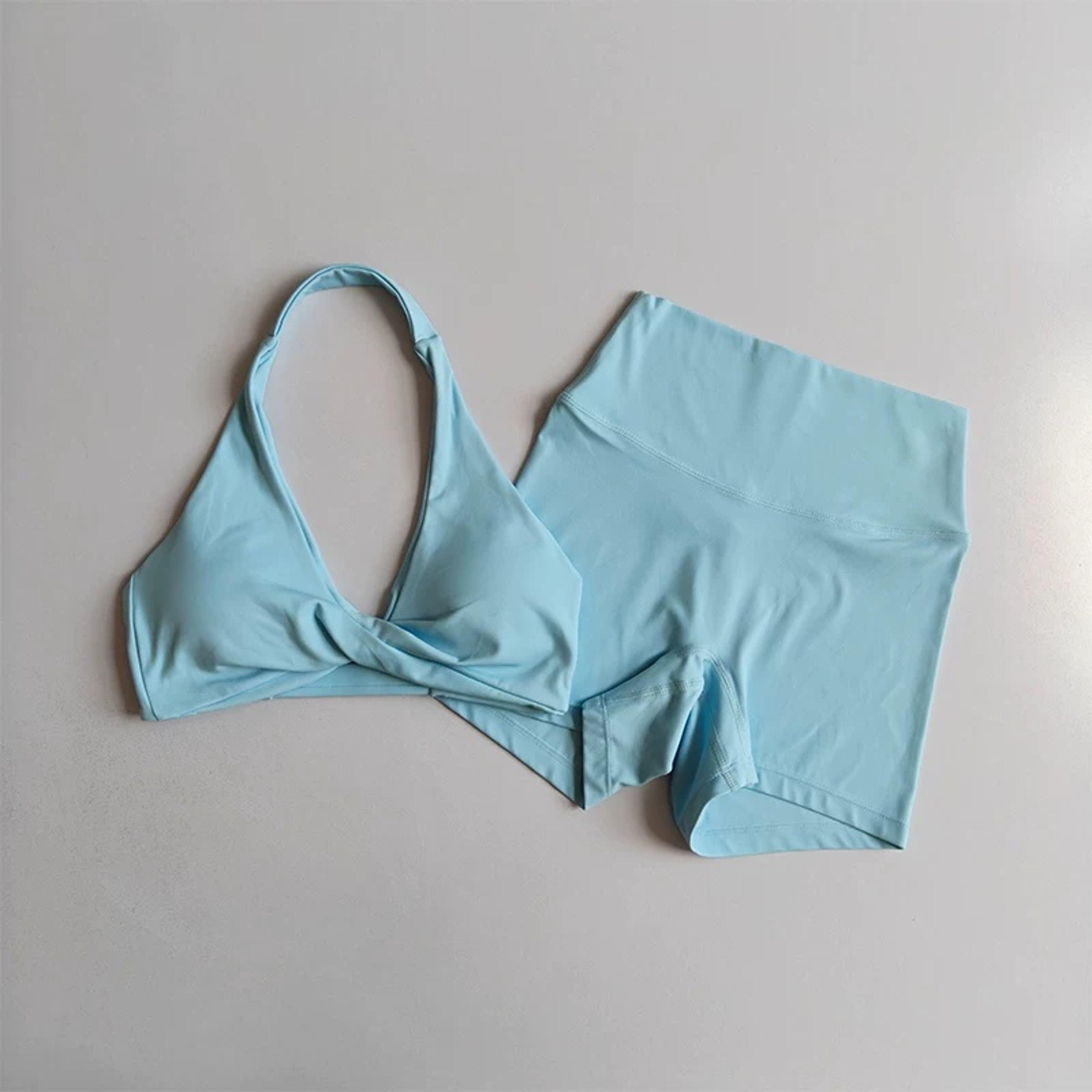 Womens Workout Set Halter Sports Bra & High Waisted Biker Shorts Yoga Outfit – view 8