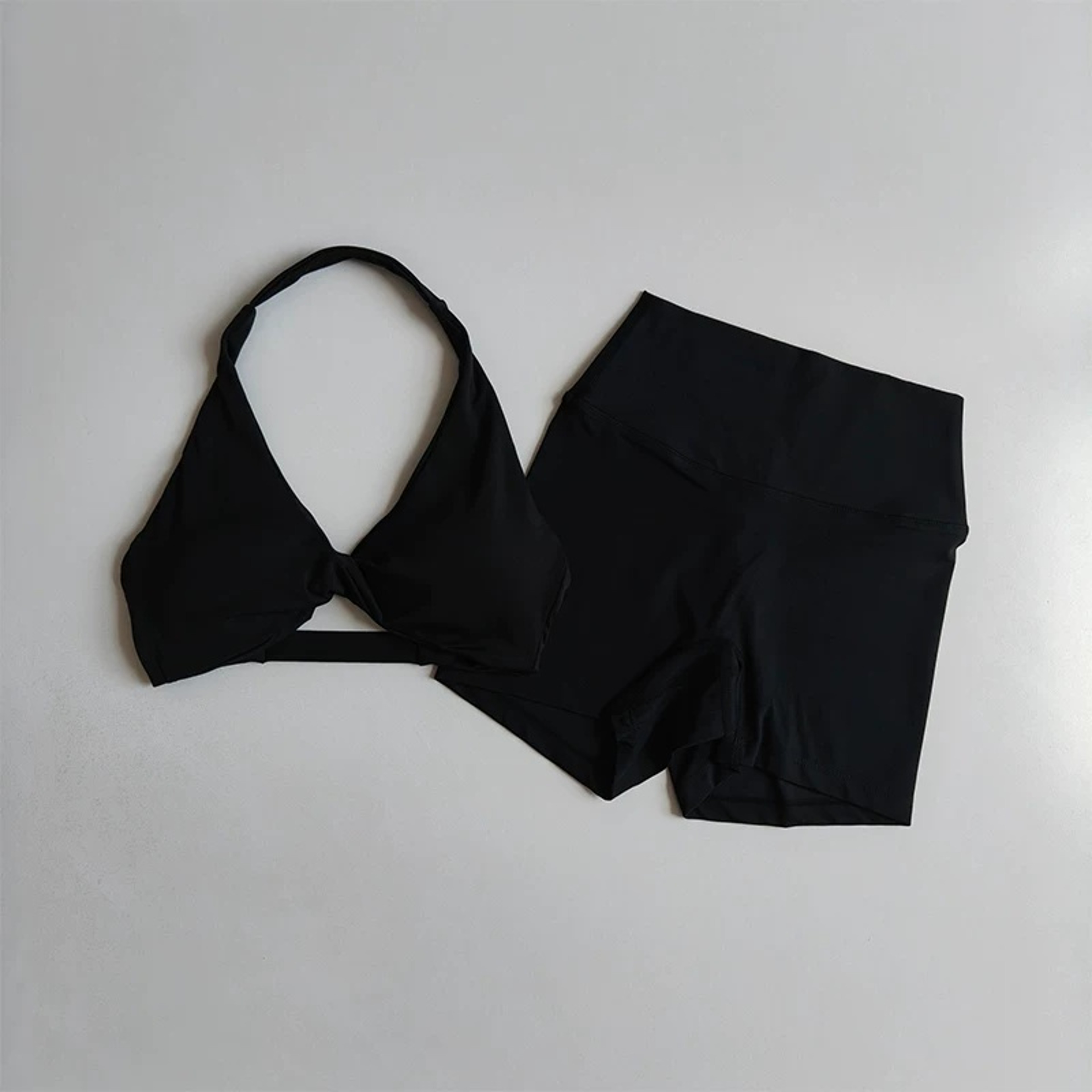 Womens Workout Set Halter Sports Bra & High Waisted Biker Shorts Yoga Outfit – view 9