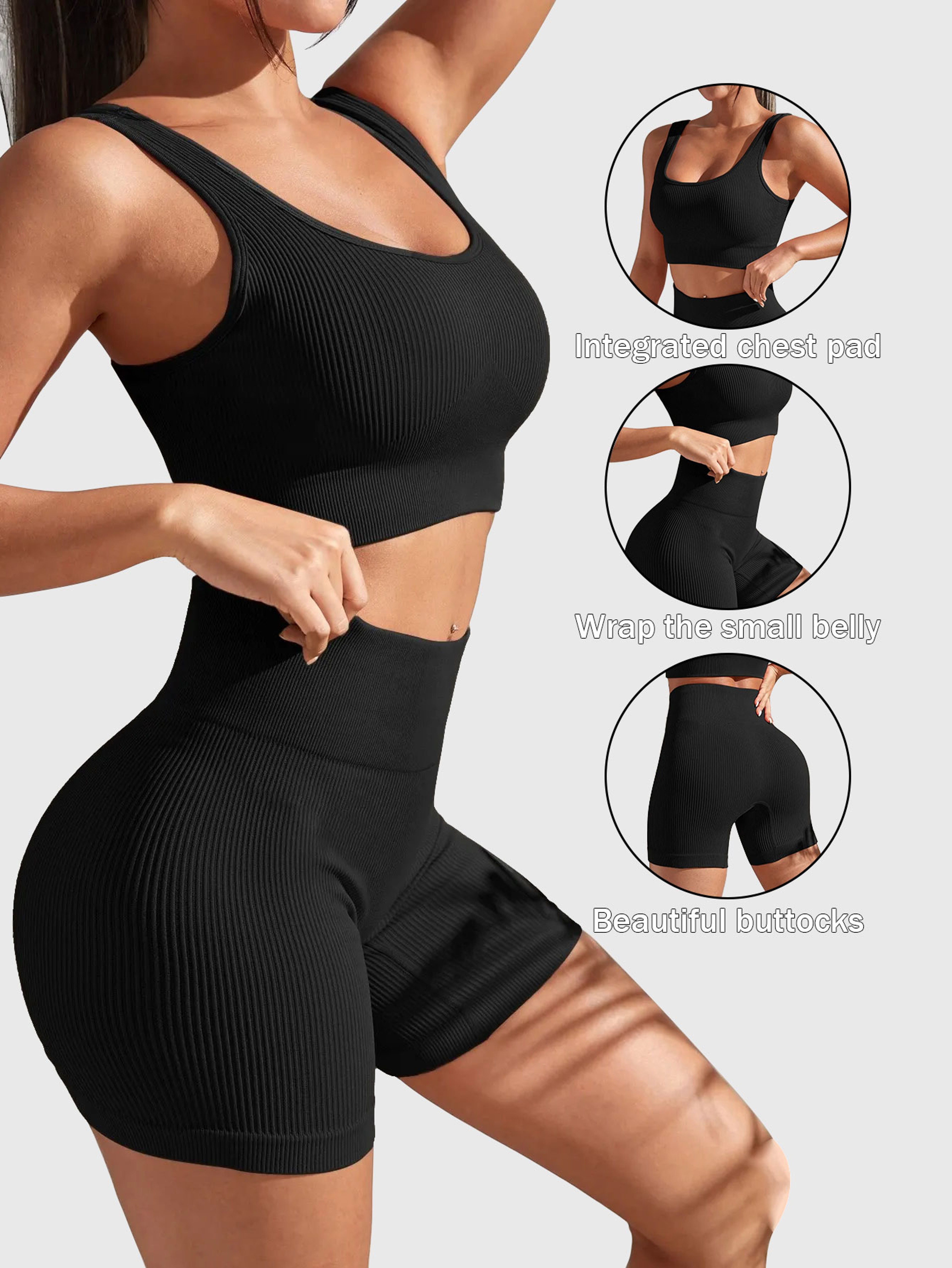 Seamless Workout Set For Women Quick Dry High Waisted Yoga  Fitness Outfit 5