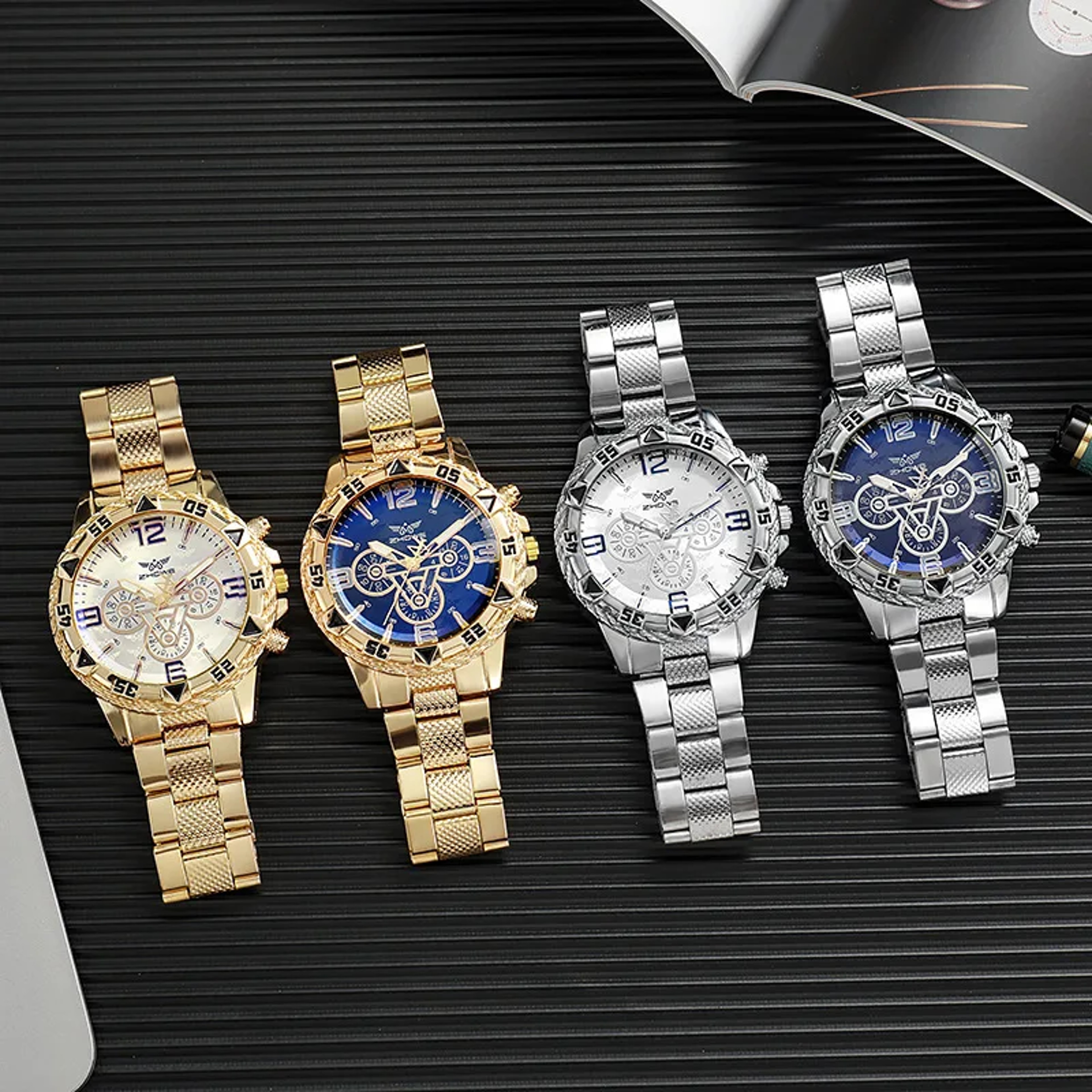 Luxury Gold Men's Watch with Blue Dial, Stainless Steel Band & Quartz Watch Movement – view 5