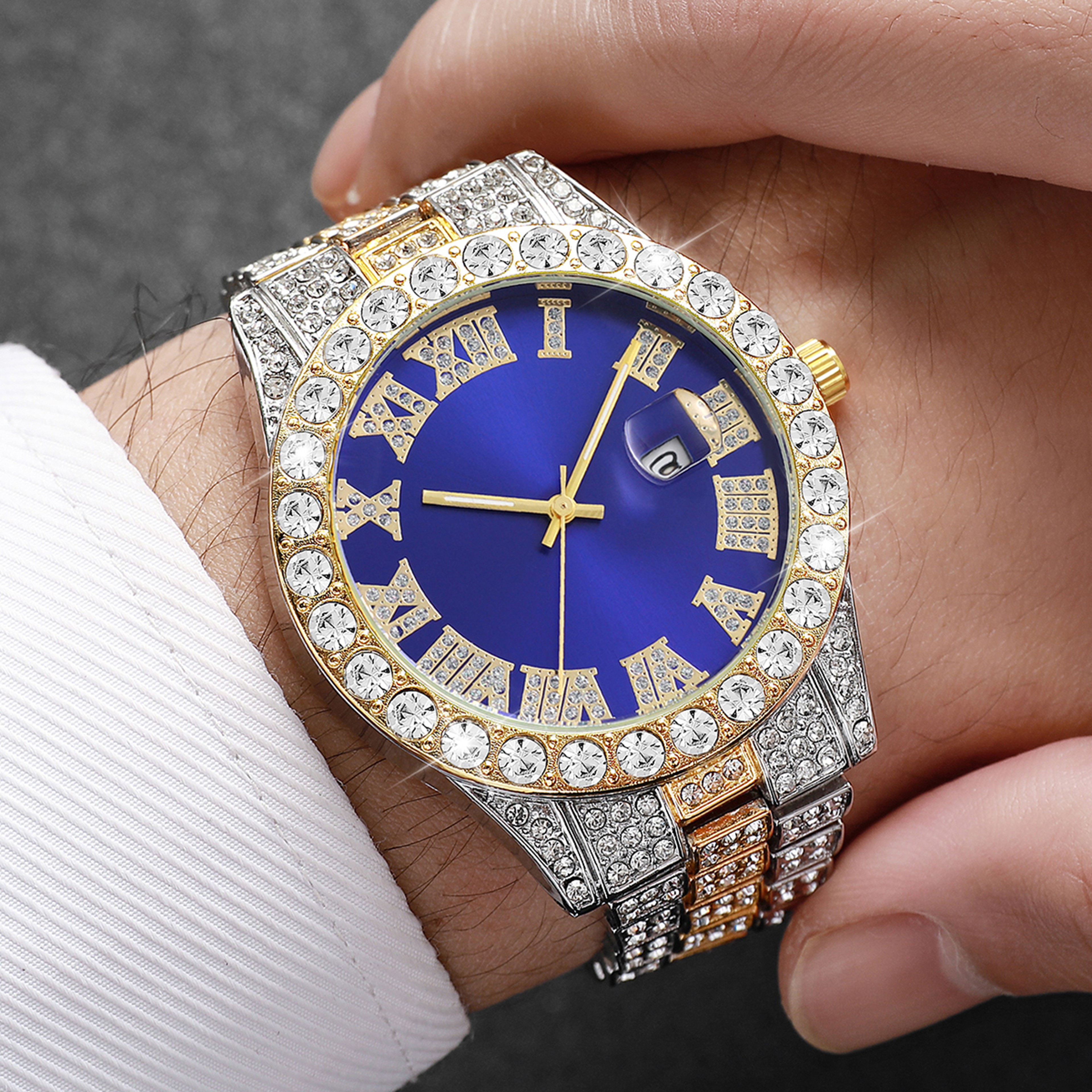 Luxury Men's Quartz Watch with Steel Band, Calendar Display & Diamond Style Business Design – view 3