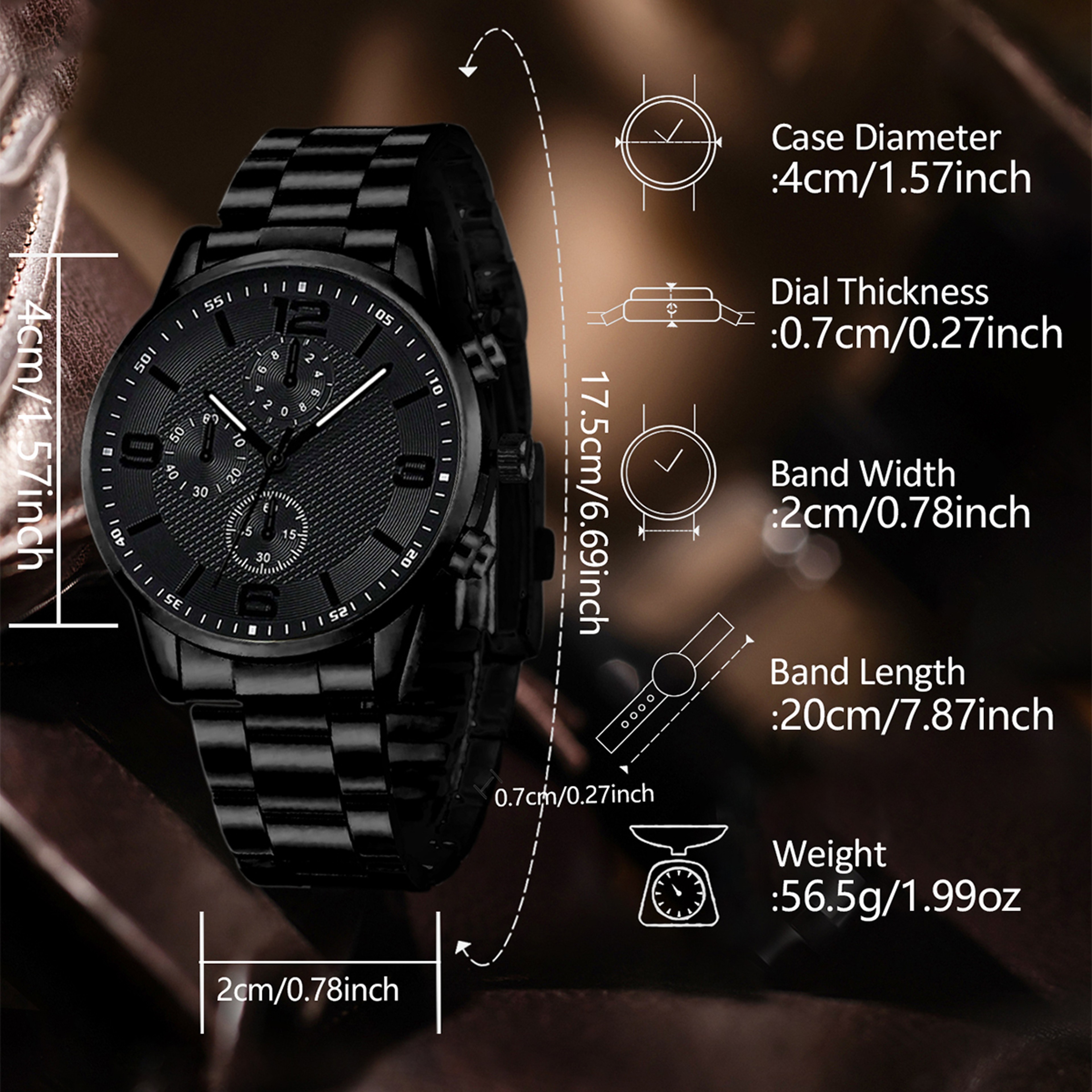 Black Mens Quartz Watch Set With Bracelet Necklace Ring Business Fashion Gift Set 4