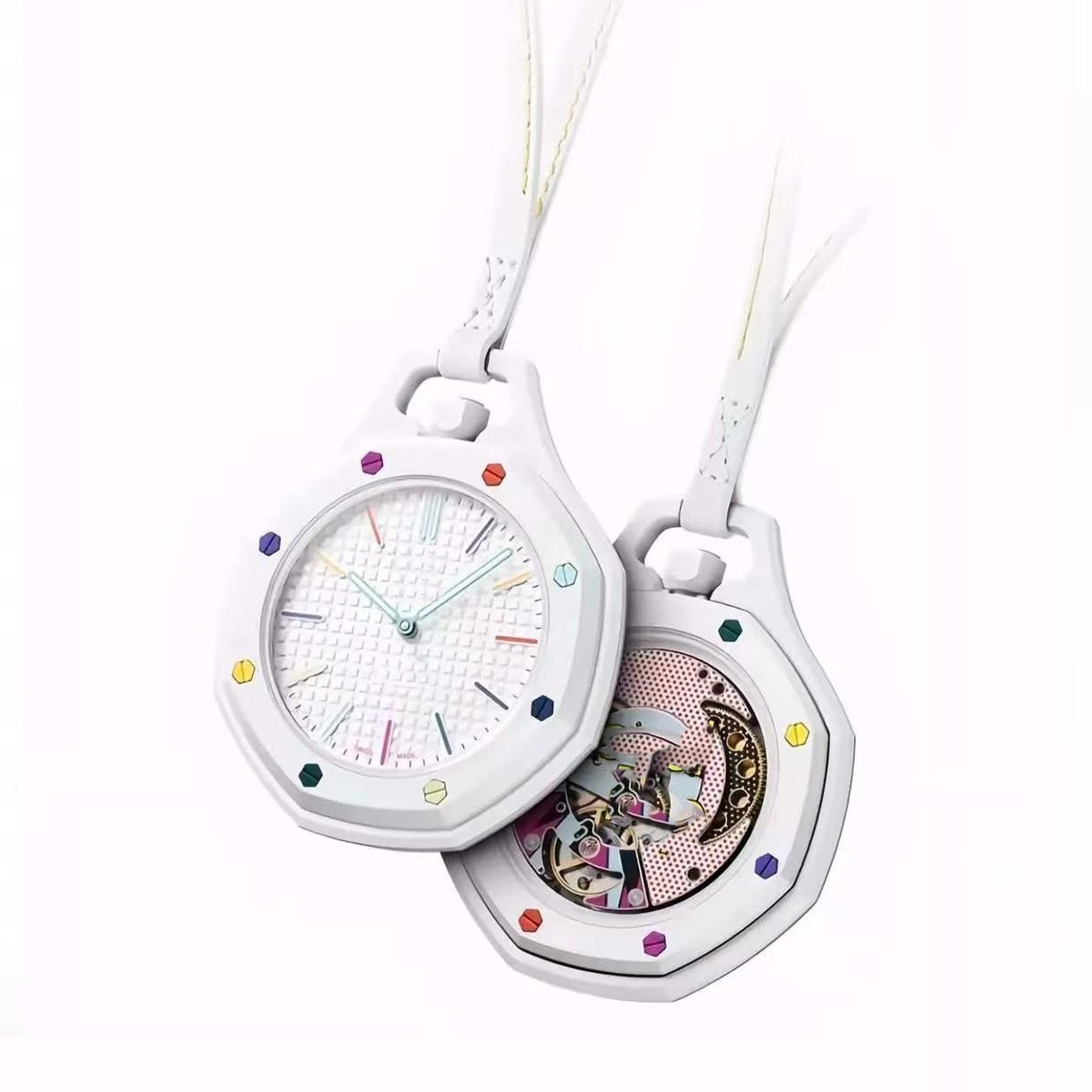 Quartz Pocket Watch Octagonal Pendant Necklace With Leather Lanyard For Men  Women 3