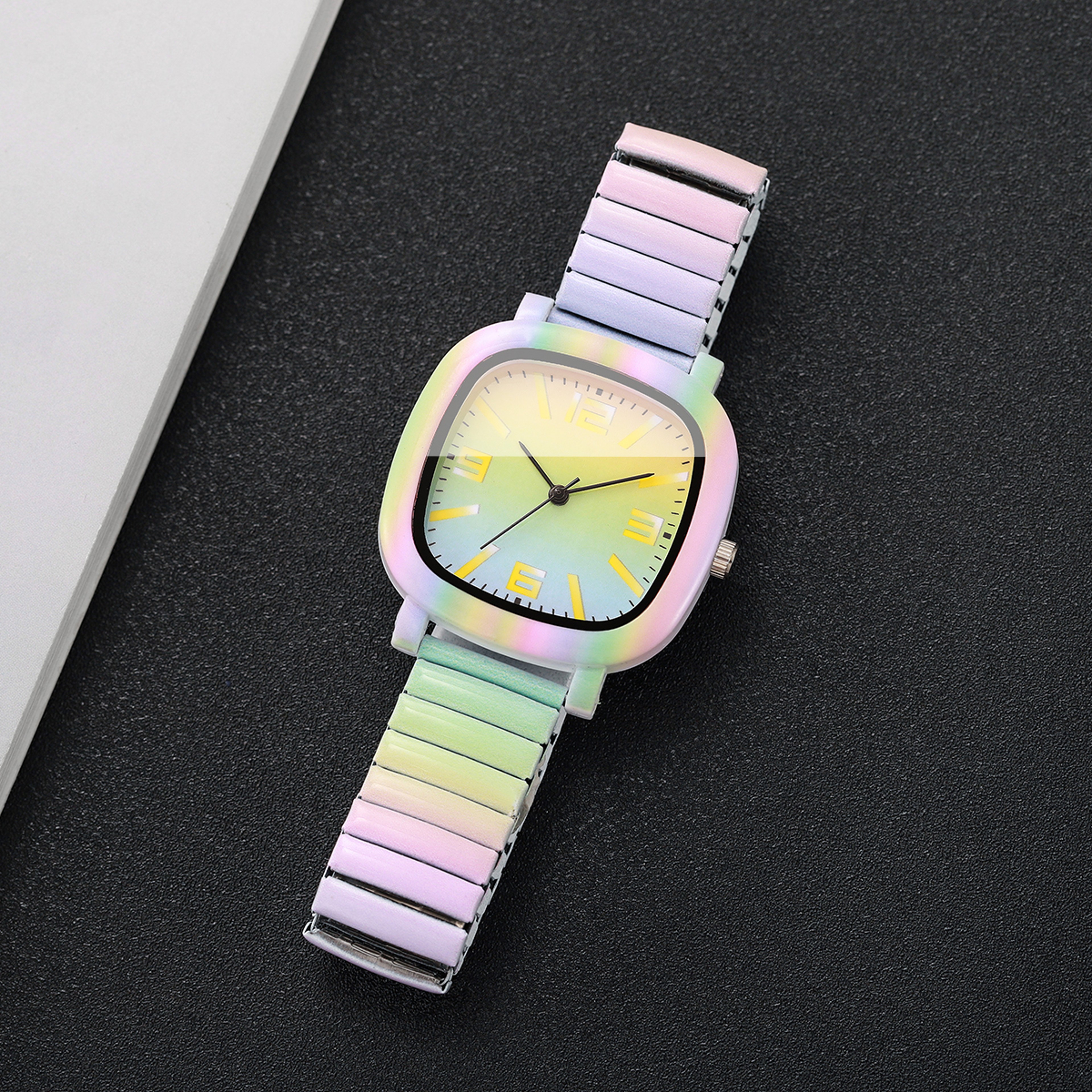 Rainbow Gradient Women's Quartz Watch with Elastic Strap Colorful Square Fashion Wrist Watch – view 5