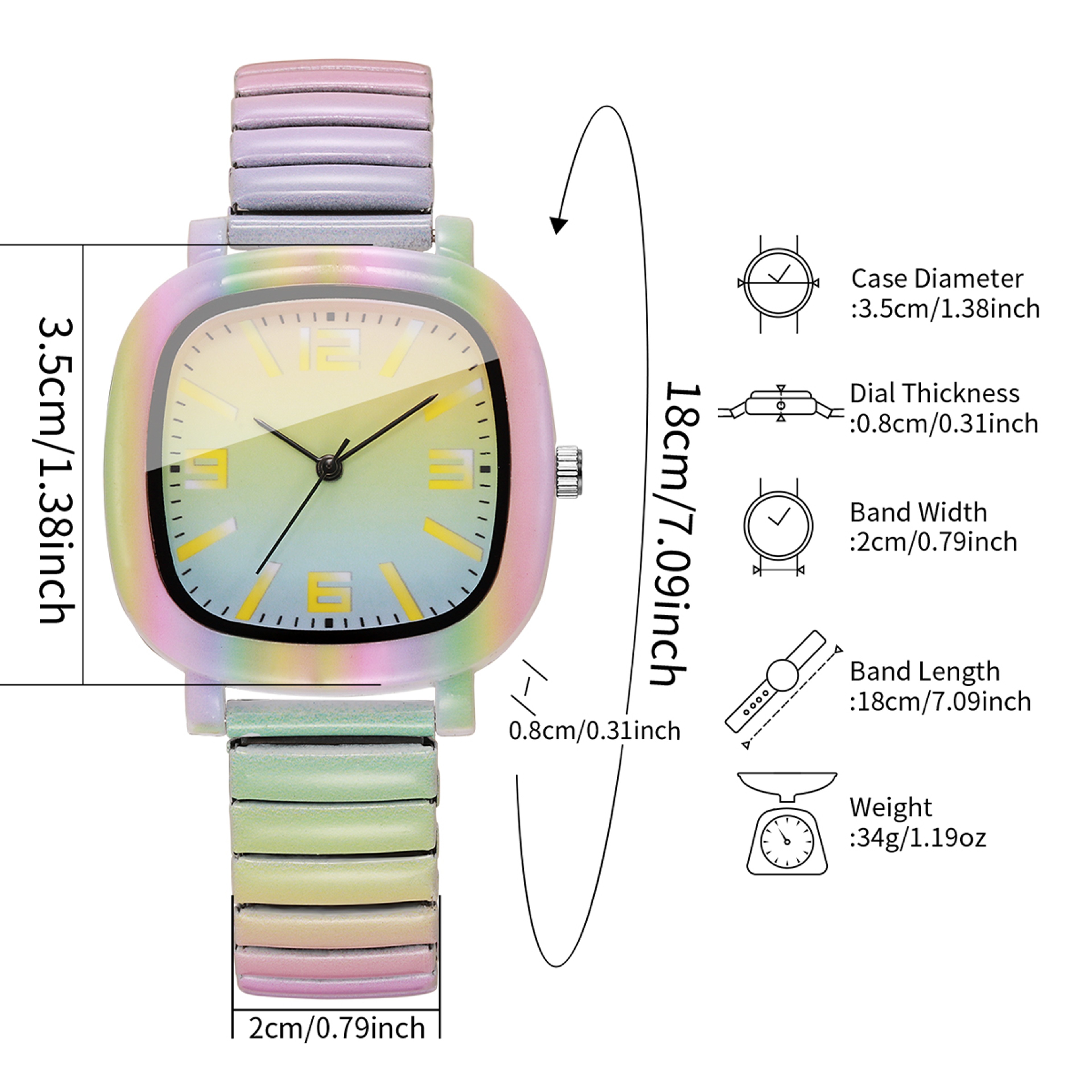 Rainbow Gradient Women's Quartz Watch with Elastic Strap Colorful Square Fashion Wrist Watch – view 6