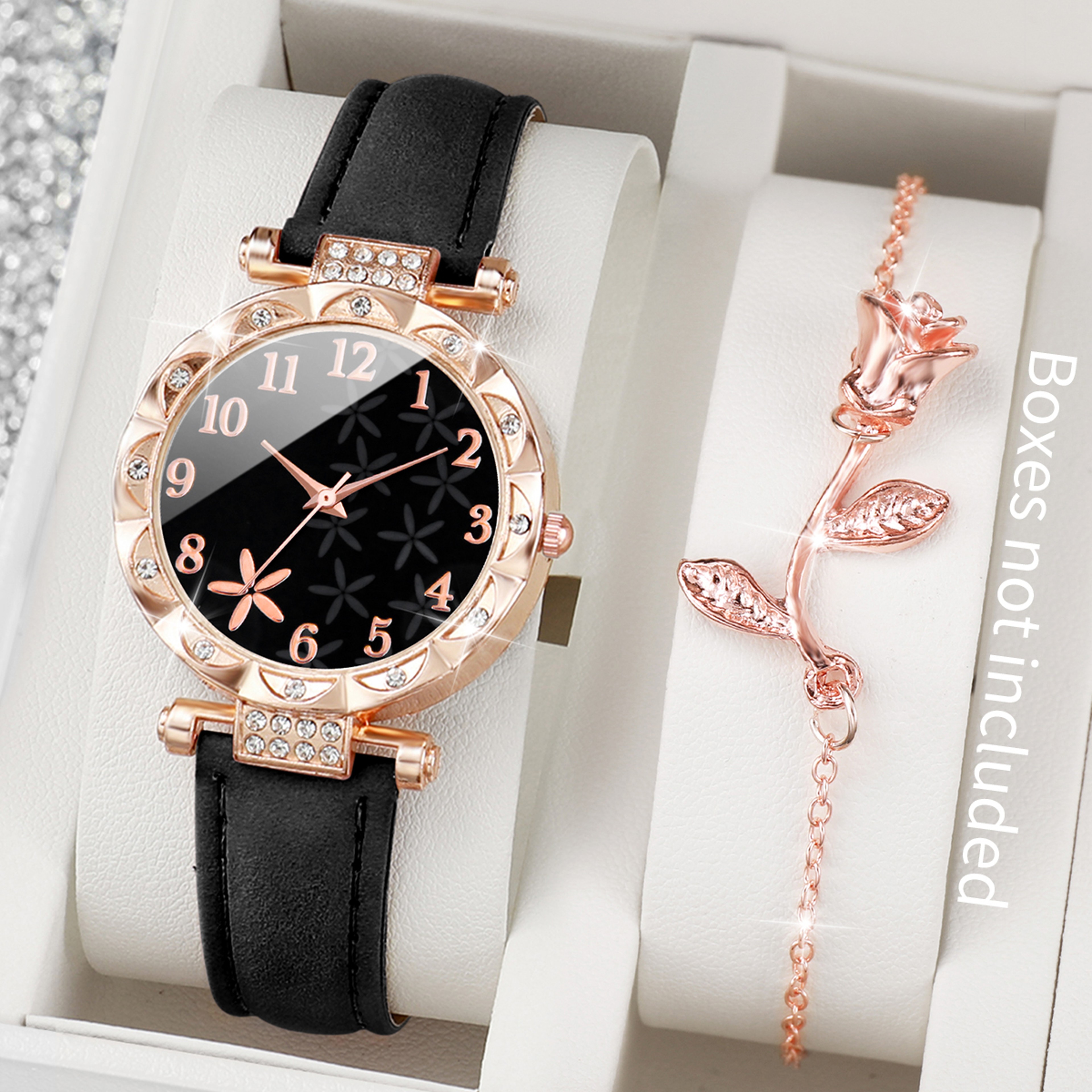 Luxury Rhinestone Women's Quartz Watch & Bracelet Set with Leather Band Gift for Her – view 2