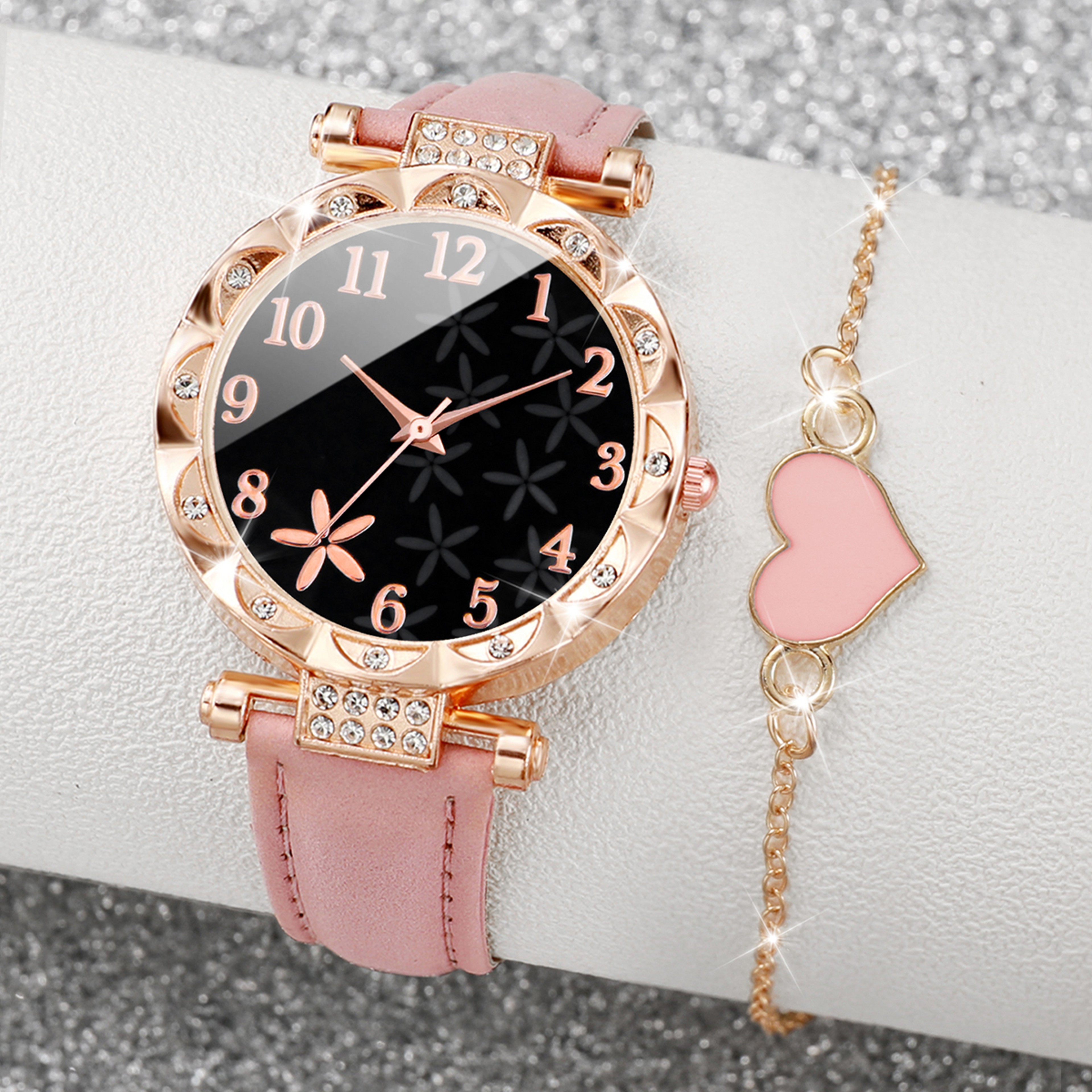 Luxury Rhinestone Women's Quartz Watch & Bracelet Set with Leather Band Gift for Her – view 6