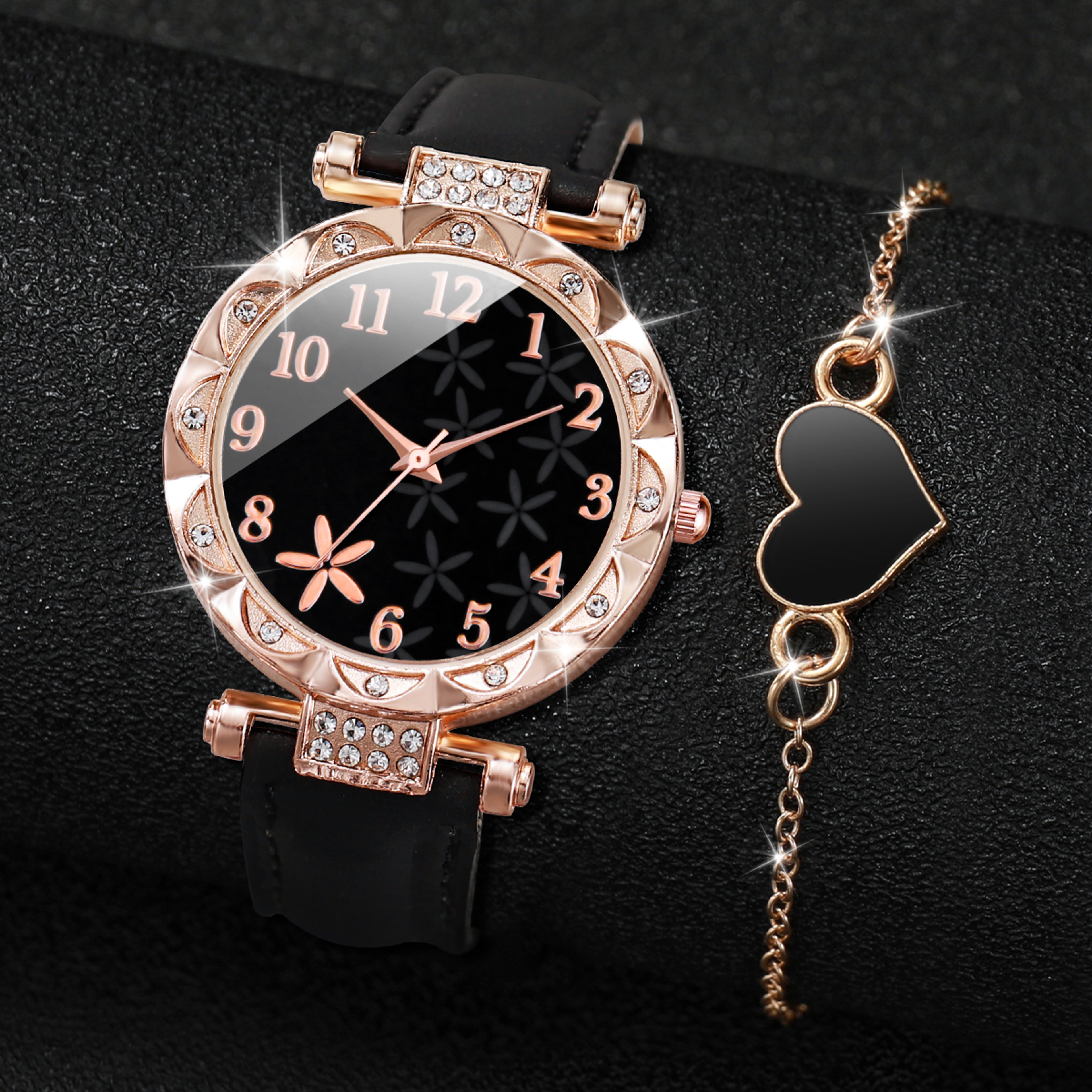 Luxury Rhinestone Women's Quartz Watch & Bracelet Set with Leather Band Gift for Her – view 9