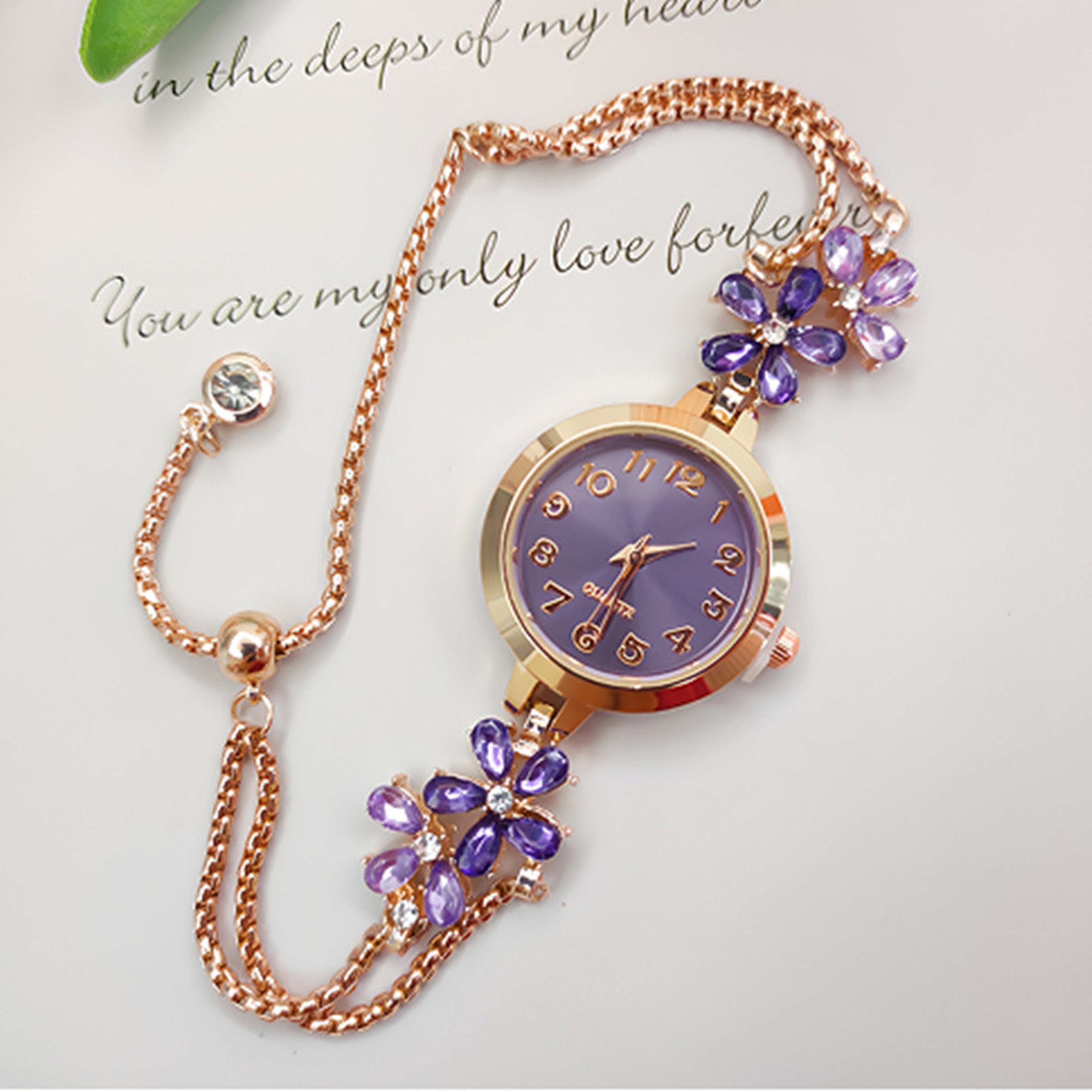 Elegant Womens Quartz Watch With Floral Diamond Accent  Adjustable Drawstring Bracelet 11