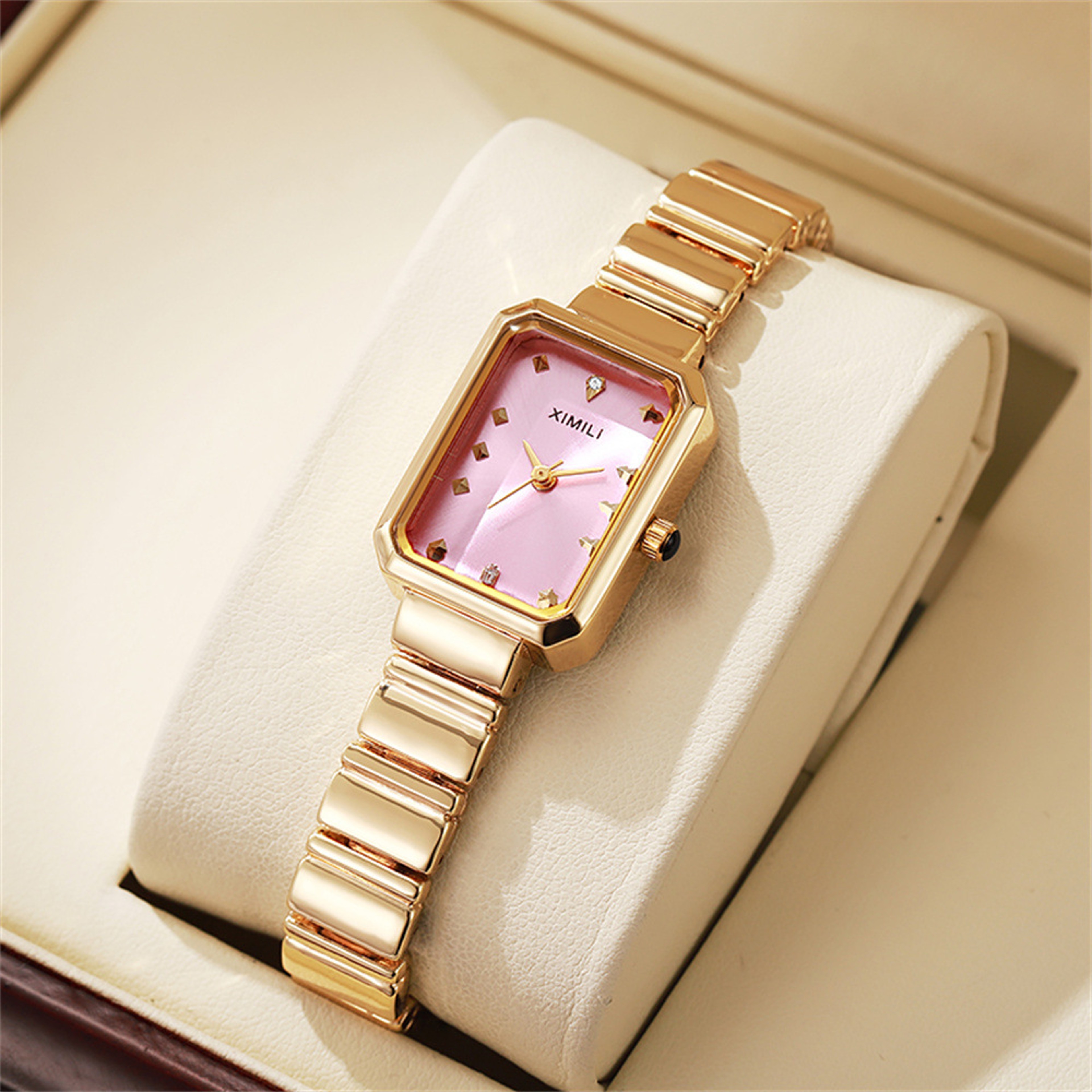 Elegant Women's Gold Square Watch with Stainless Steel Bracelet Minimalist Quartz Watch for Everyday Style – view 2