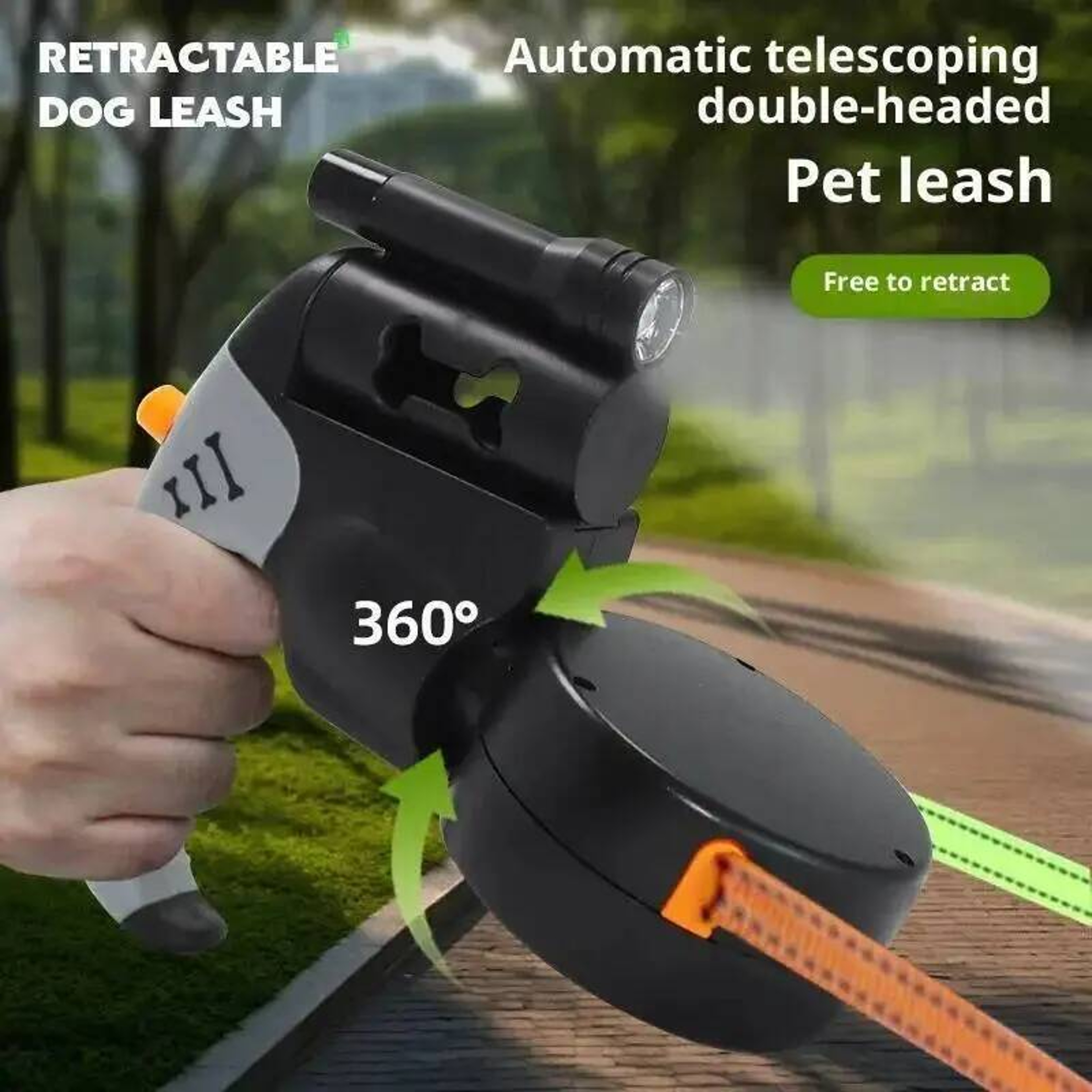Dual Retractable Dog Leash with LED Flashlight for Dogs Tangle Free Dog Leash – view 5