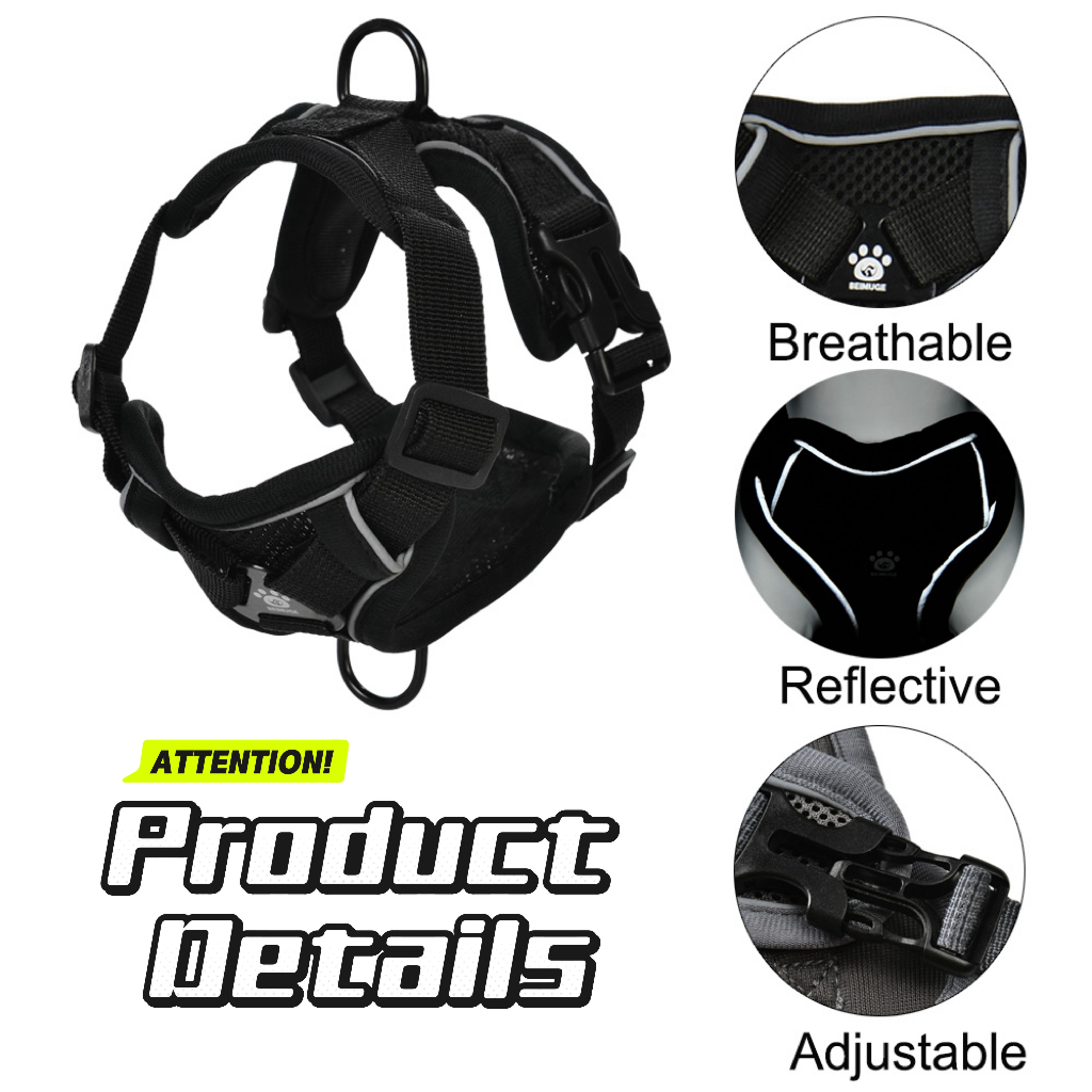 Reflective Dog Harness Leash Set Adjustable Soft Vest for Small Medium Dogs & Cats – view 3