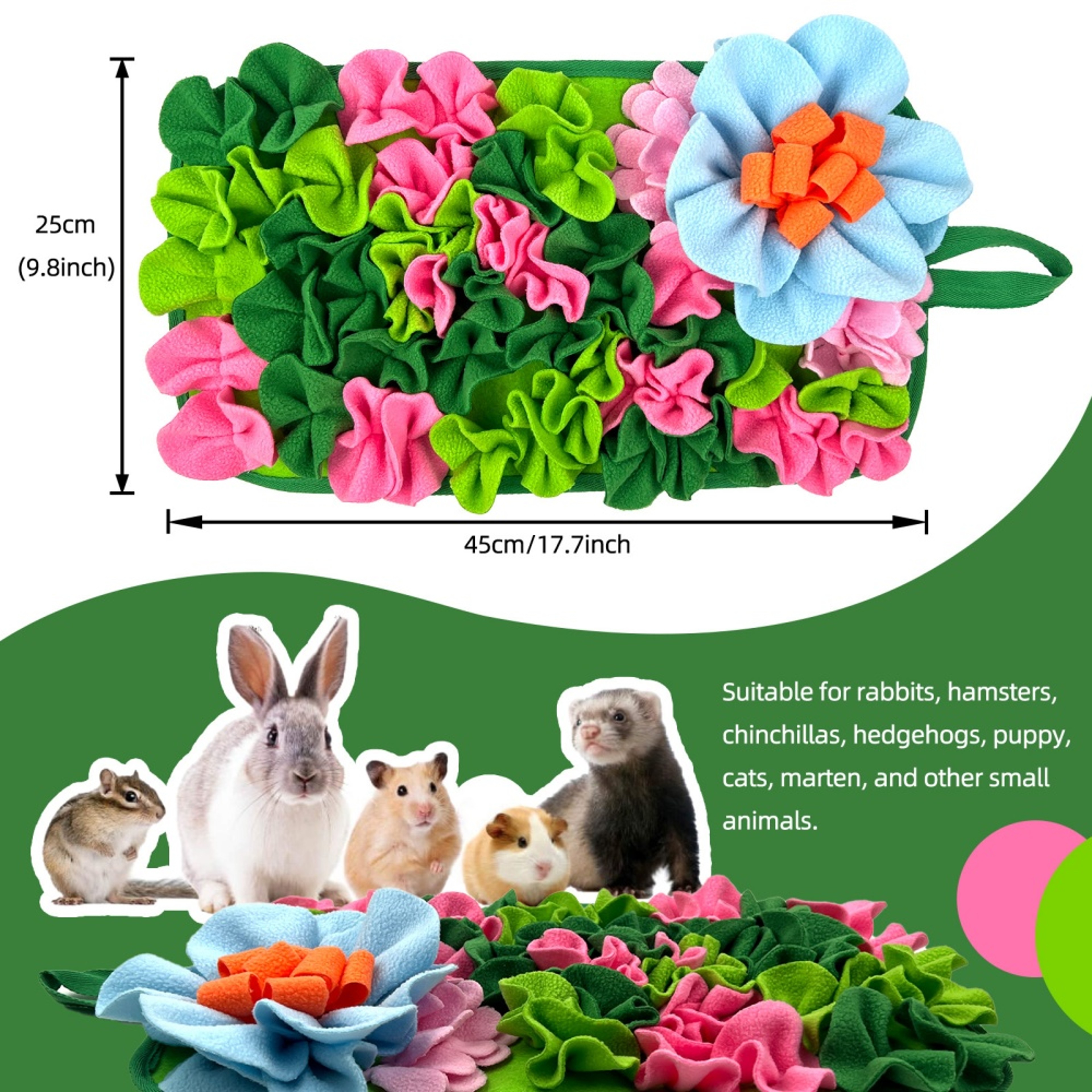 Interactive Rabbit Snuffle Feeding Mat for Small Animals Floral Foraging Puzzle Toy – view 6