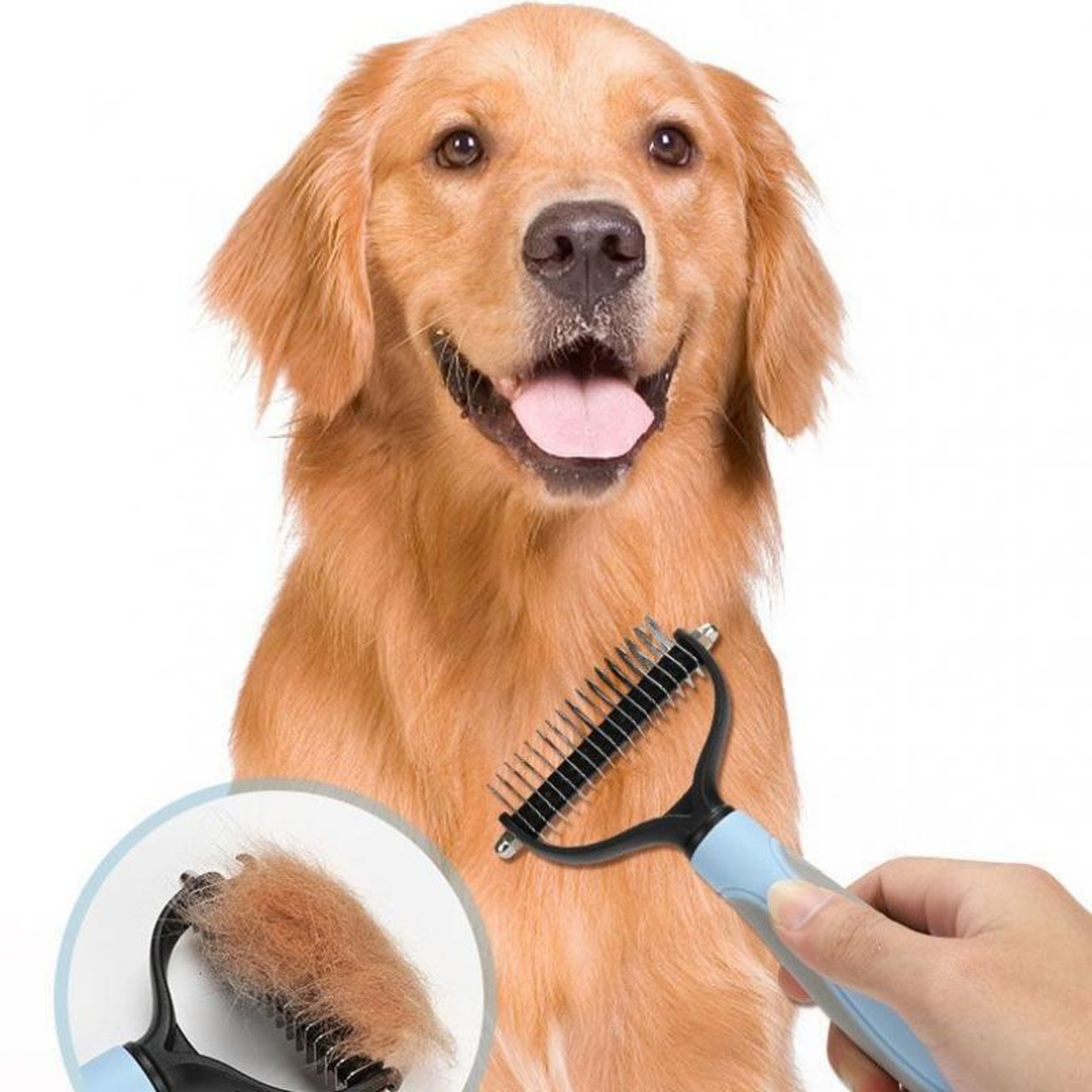 Gentle Undercoat Rake Dual Sided Pet Grooming Brush & Cat Hair Removal Comb – view 3