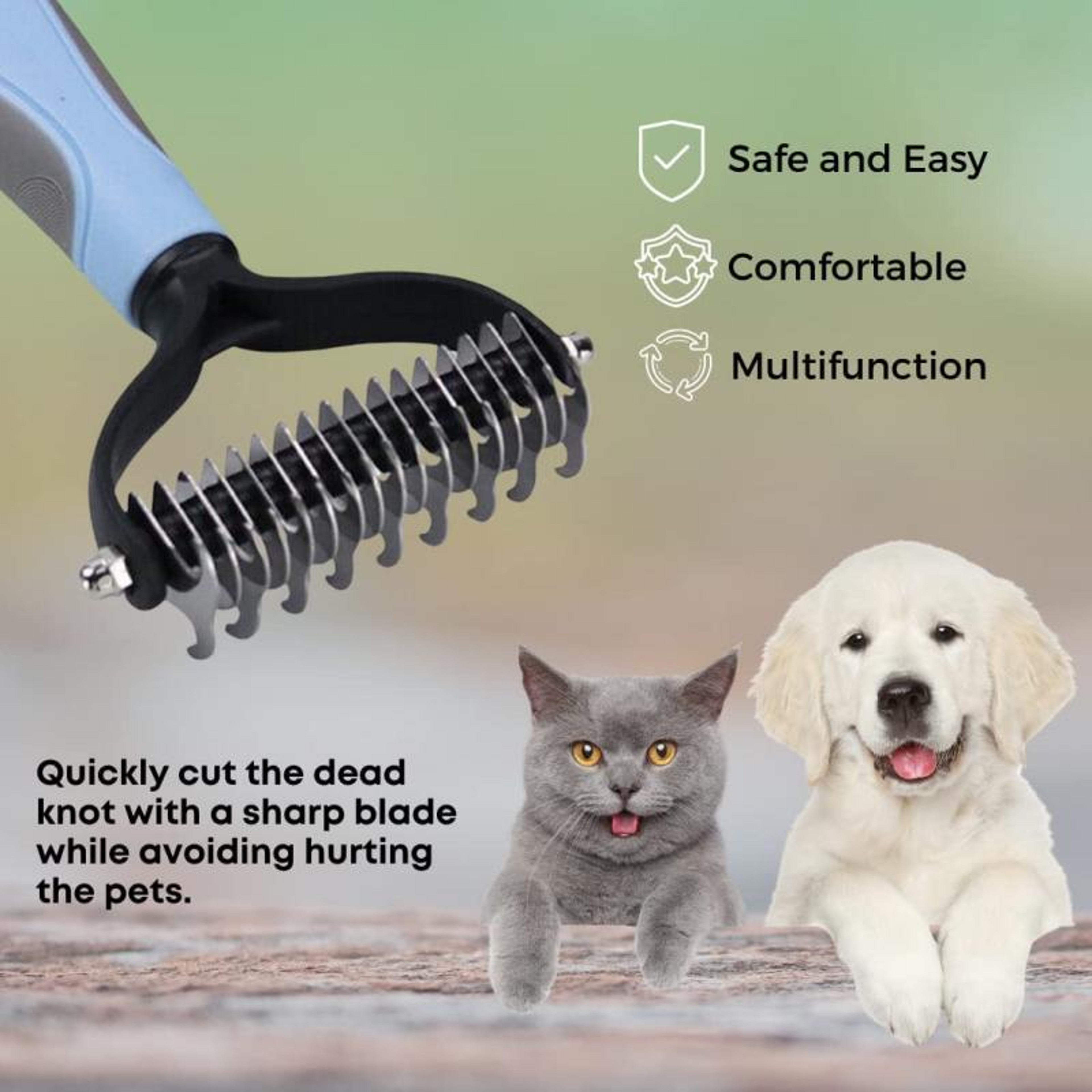 Gentle Undercoat Rake Dual Sided Pet Grooming Brush & Cat Hair Removal Comb – view 6