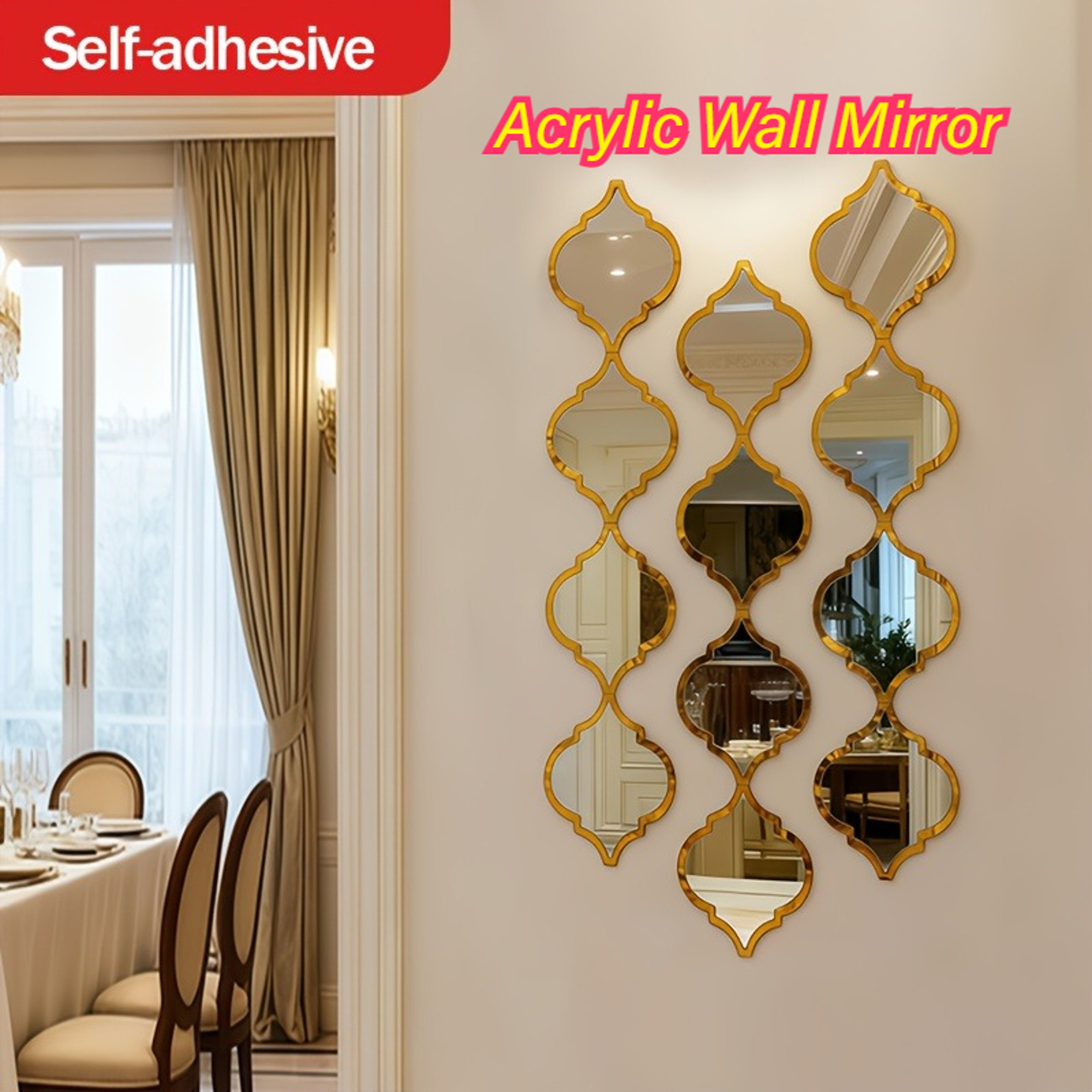 Moroccan Acrylic Wall Mirror Peel and Stick Decorative Mirror Set for Bathroom, Hallway & Living Room – view 2