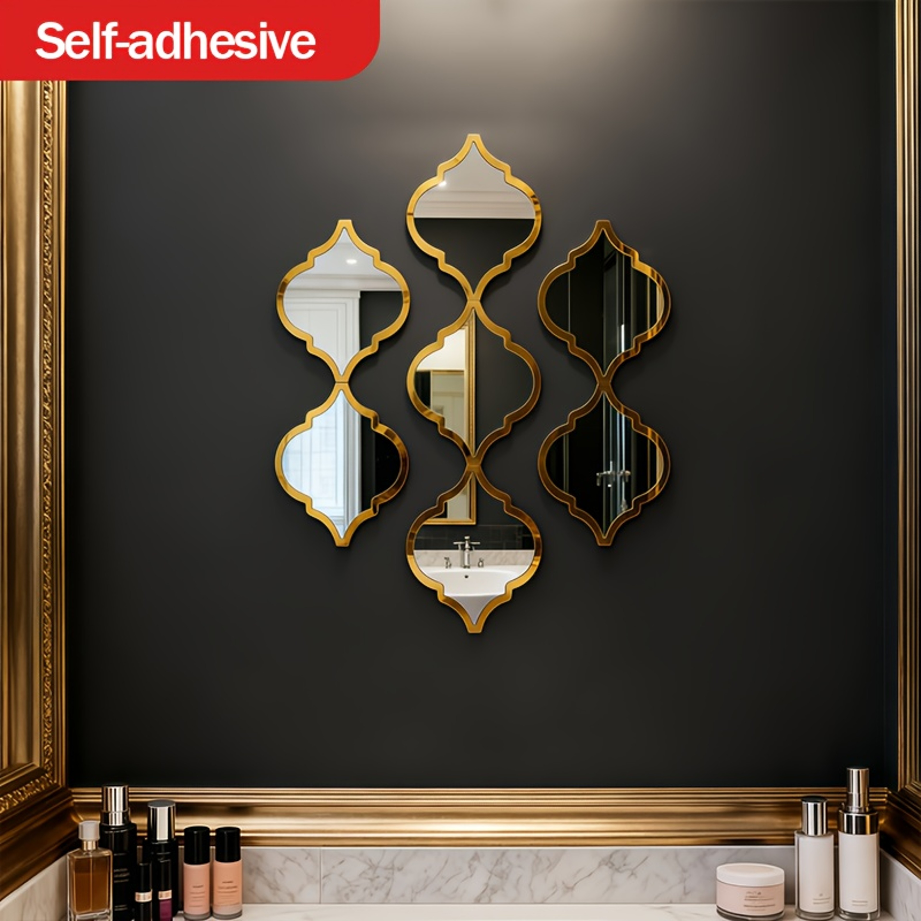 Moroccan Acrylic Wall Mirror Peel and Stick Decorative Mirror Set for Bathroom, Hallway & Living Room – view 4