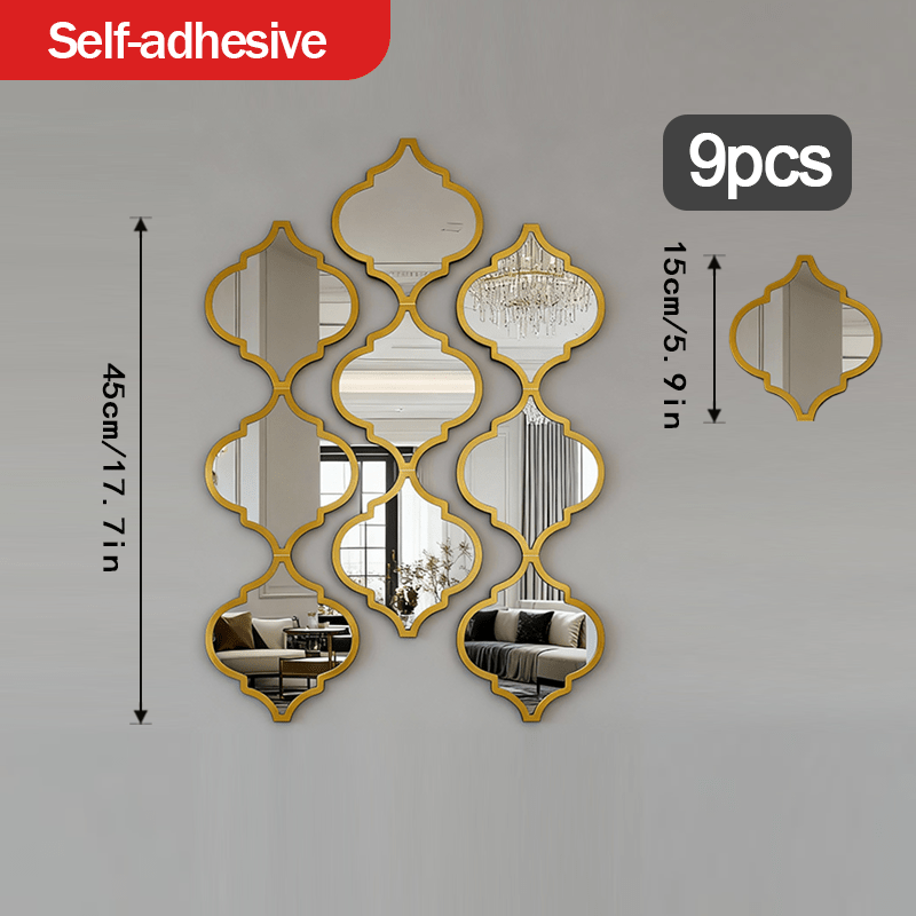 Moroccan Acrylic Wall Mirror Peel and Stick Decorative Mirror Set for Bathroom, Hallway & Living Room – view 7