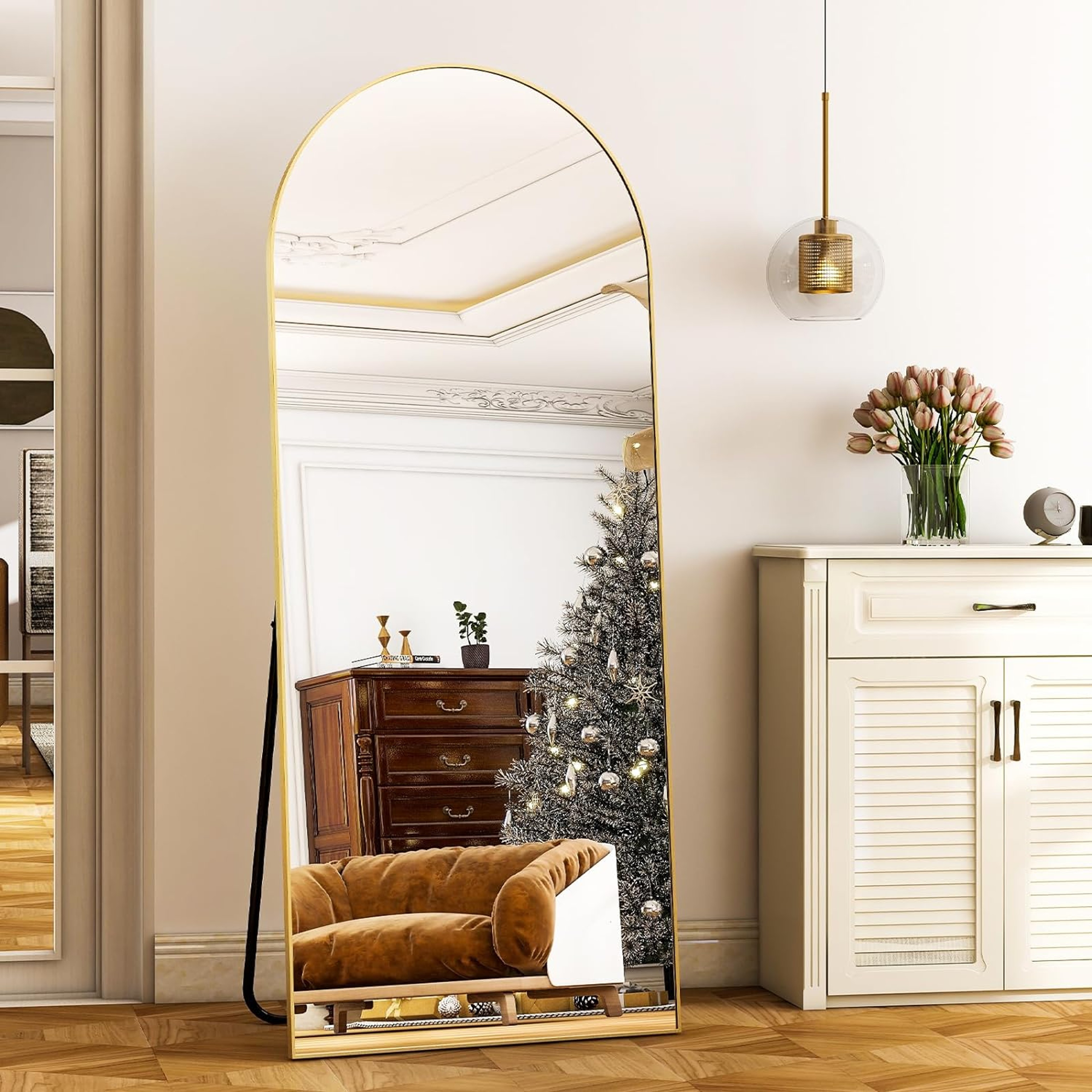 Elegant Full Length Mirror Arched Floor Mirror with Aluminum Frame & HD Shatterproof Glass – view 8