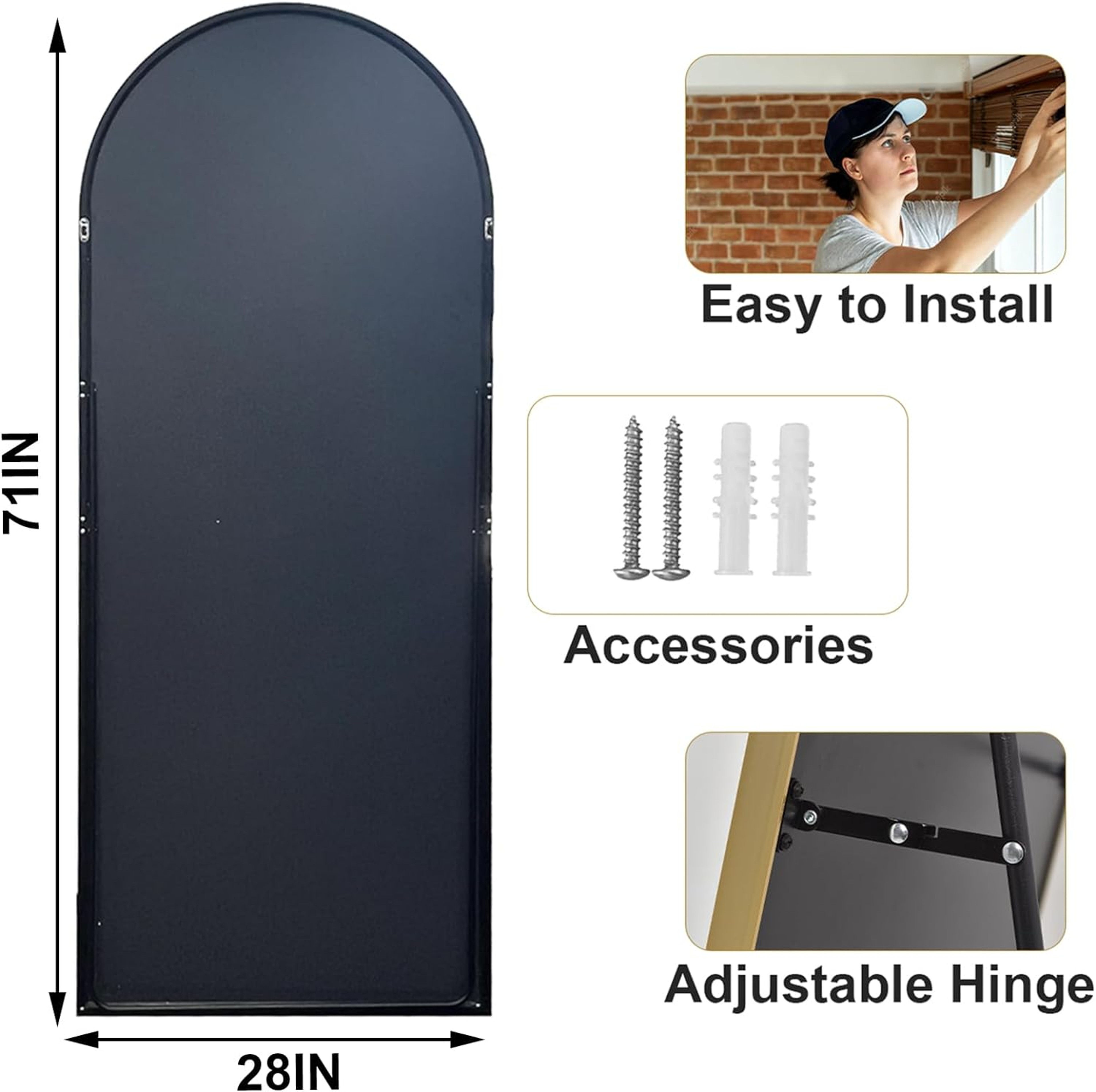 Elegant Full Length Mirror Arched Floor Mirror with Aluminum Frame & HD Shatterproof Glass – view 5