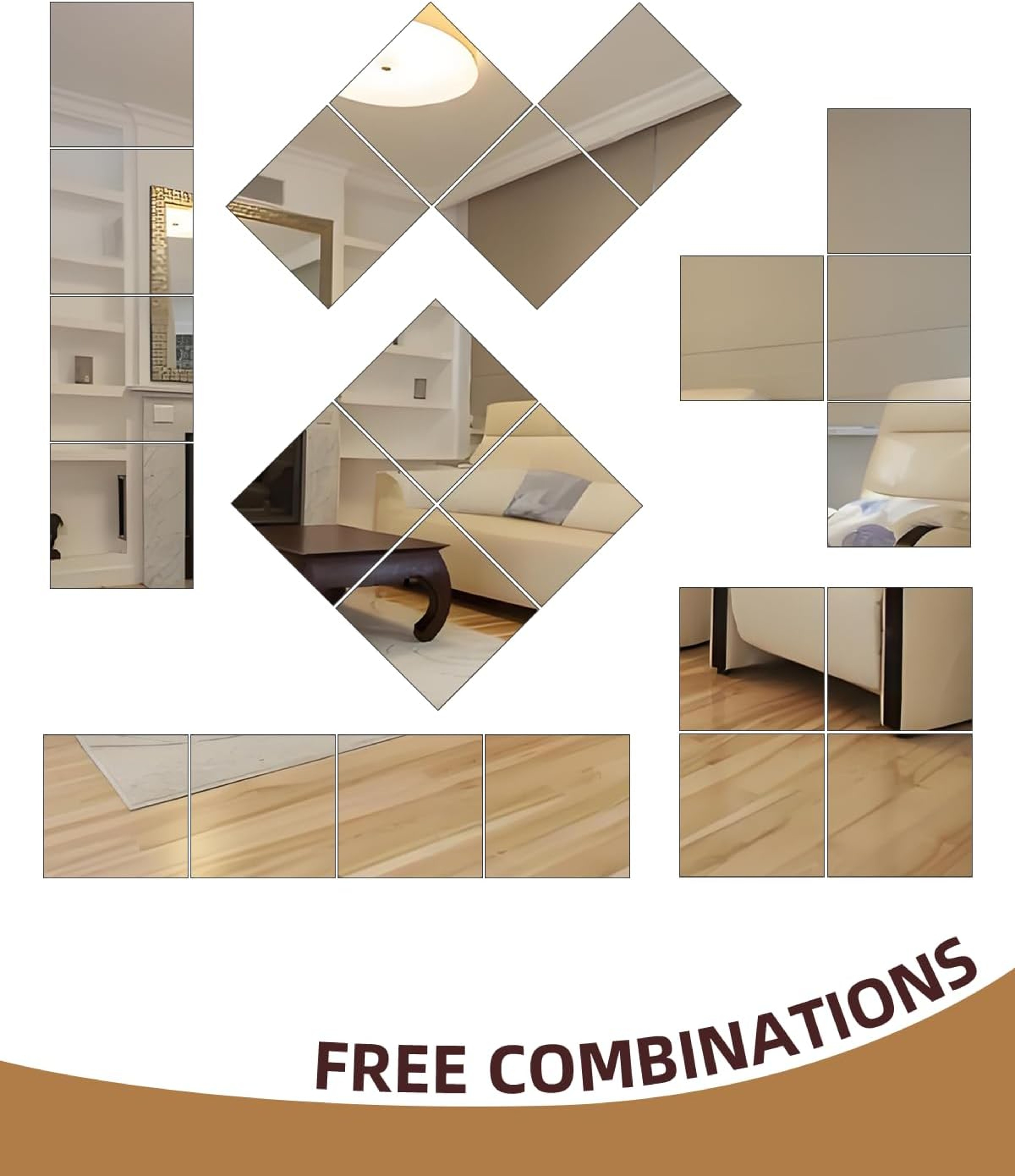 Self Adhesive Mirror Tiles Flexible Acrylic Mirror Sheets Cuttable Frameless Wall Decor – view 4