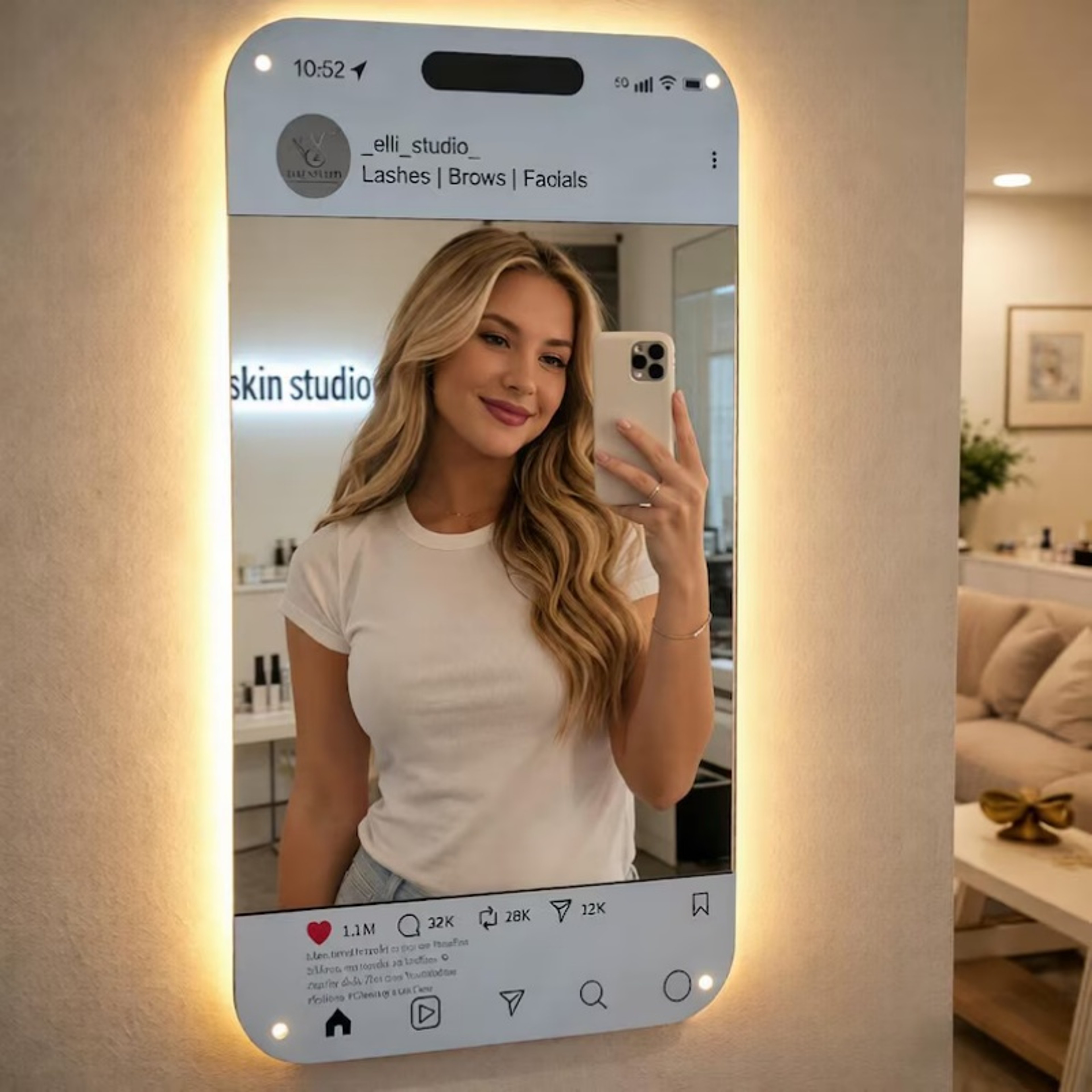Personalized LED Mirror Sign Custom Selfie Frame Social Media Wall Decor – view 1
