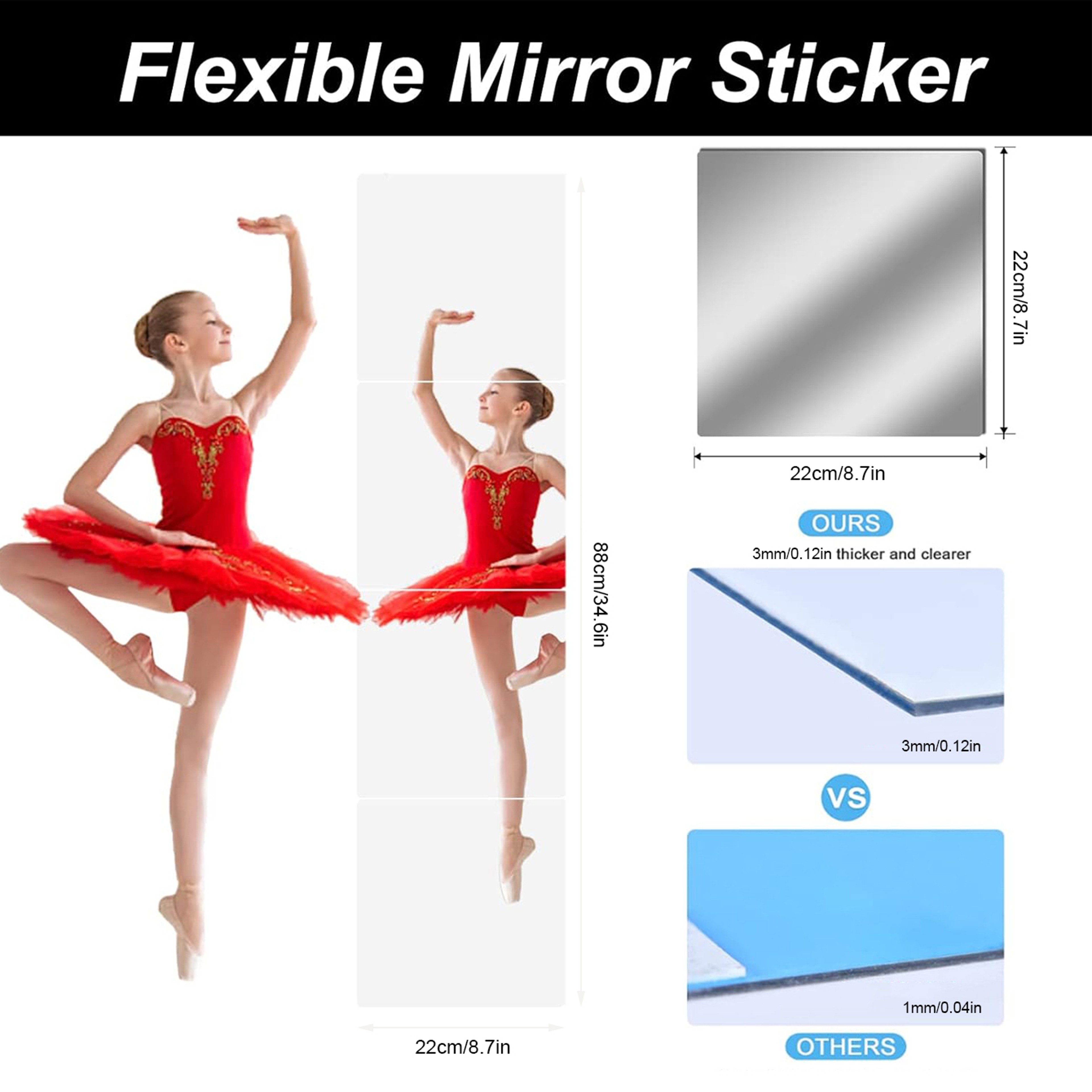Self Adhesive Mirror Tiles Acrylic Frameless Wall Mirror Set for DIY Home Decor – view 3