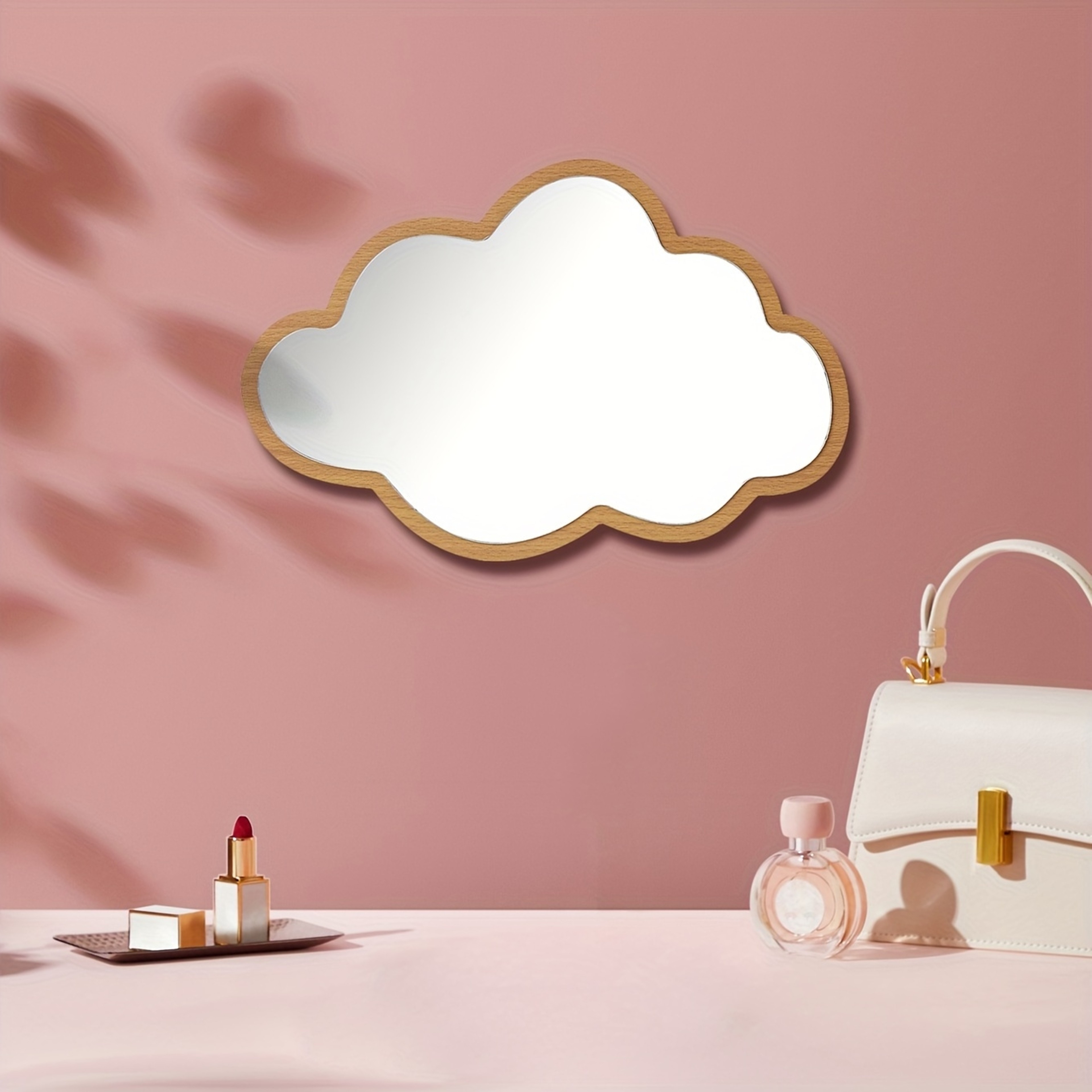 Cute Cloud Acrylic Wall Mirror for Kids Room & Bedroom Decor with Wooden Double Layer Frame – view 2
