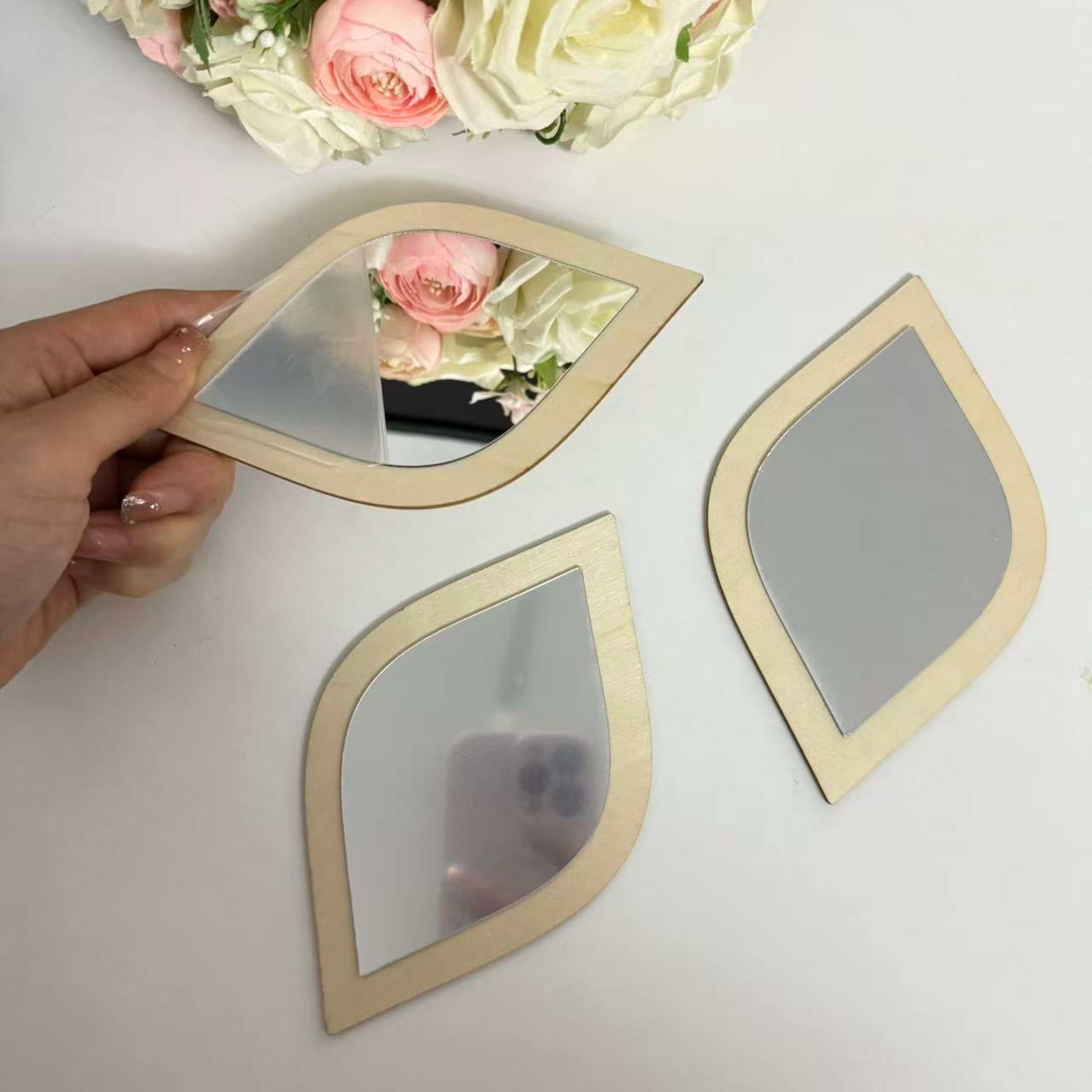 Boho Wall Mirror Set of Acrylic Teardrop Decorative Mirror Wall Decor for Bedroom & Living Room – view 2