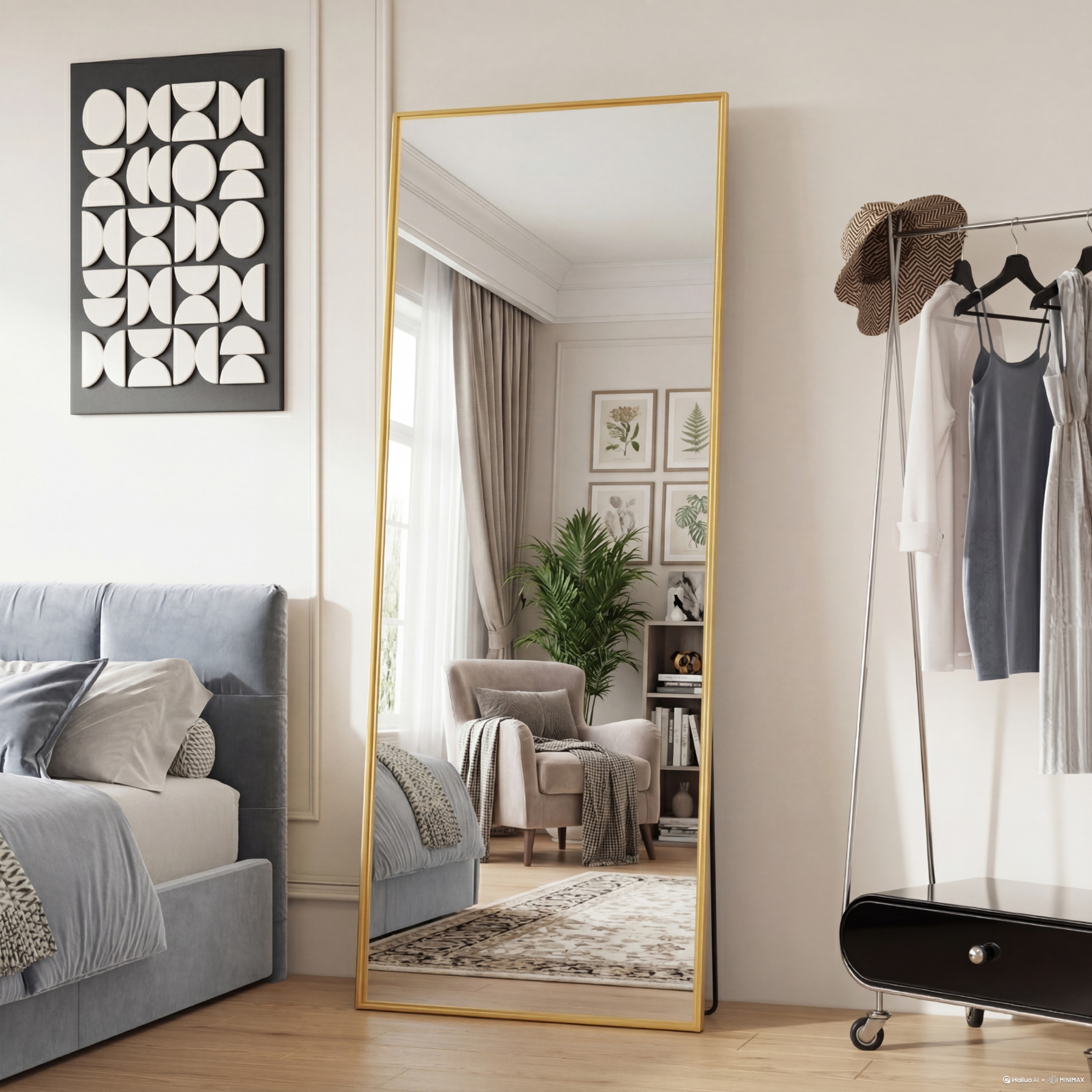 Full Length Mirror Floor Mirror With Aluminum Frame  Stand For Bedroom 8