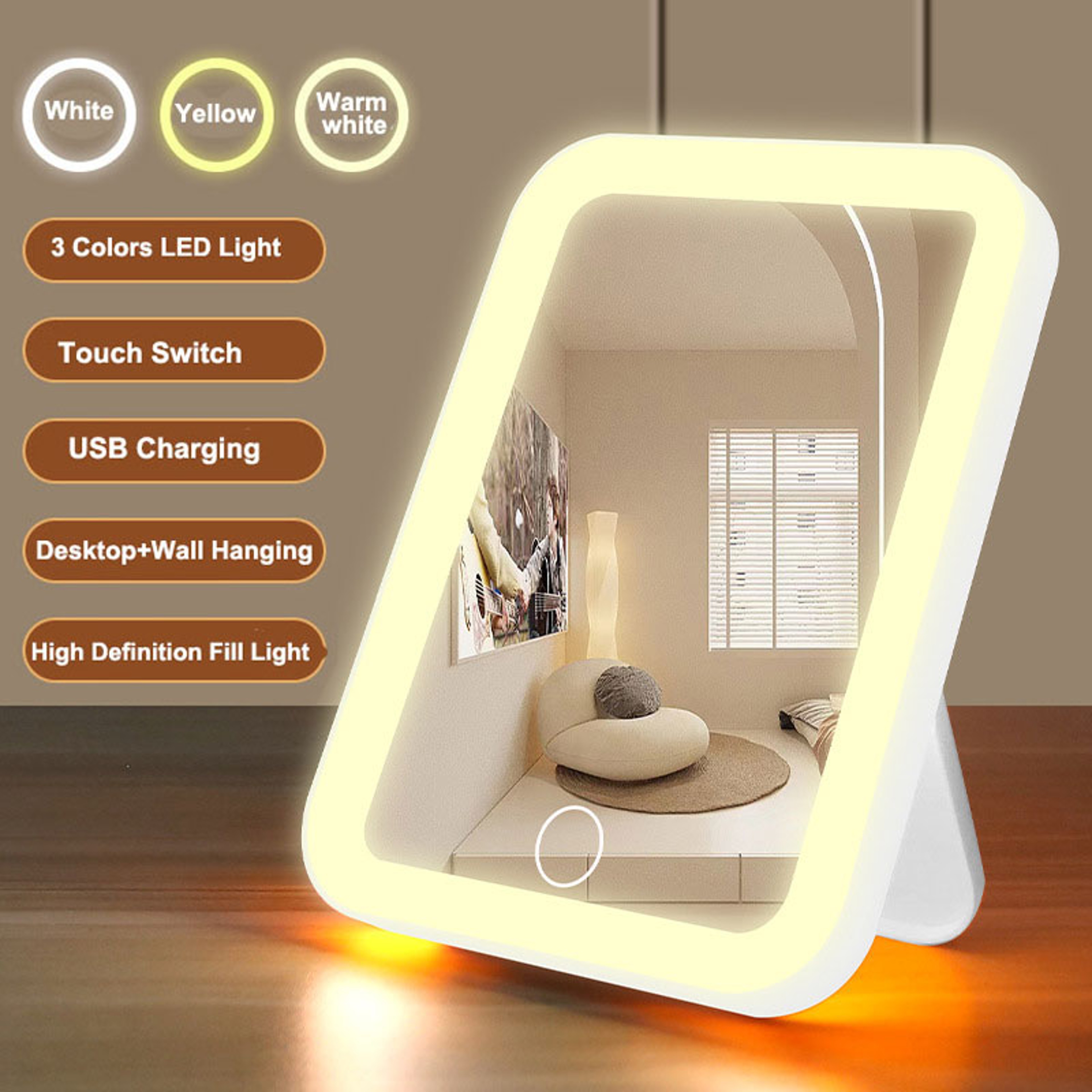 LED Vanity Mirror With Touch Control Light Modes  USB Rechargeable Portable Makeup Mirror 4