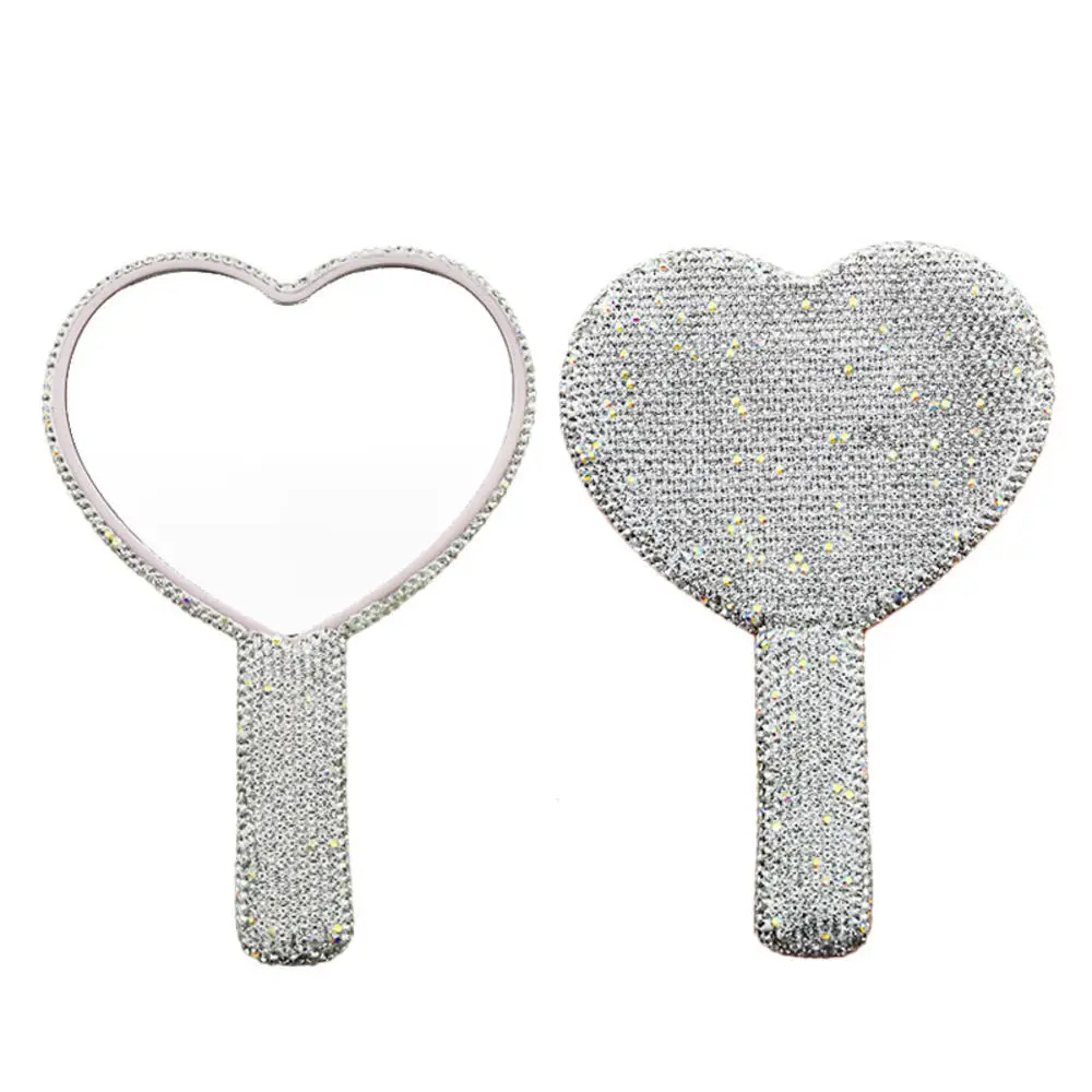 Diamond Handheld Makeup Mirror Heart Shaped Vanity Mirror with Comfortable Handle for Makeup & Beauty – view 2