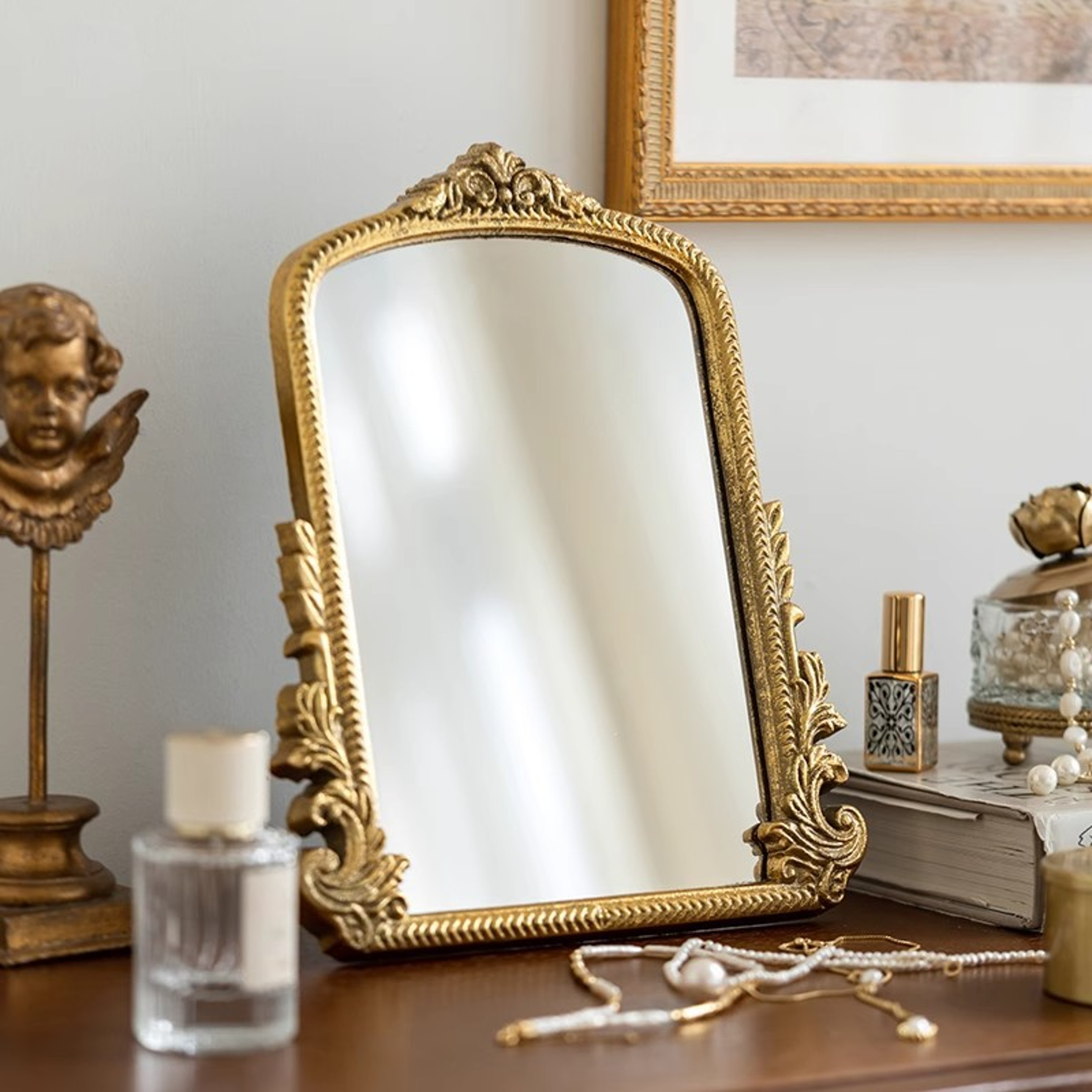Vintage Handheld Makeup Mirror with Resin Frame Decorative Vanity Mirror for Makeup & Home Decor – view 4