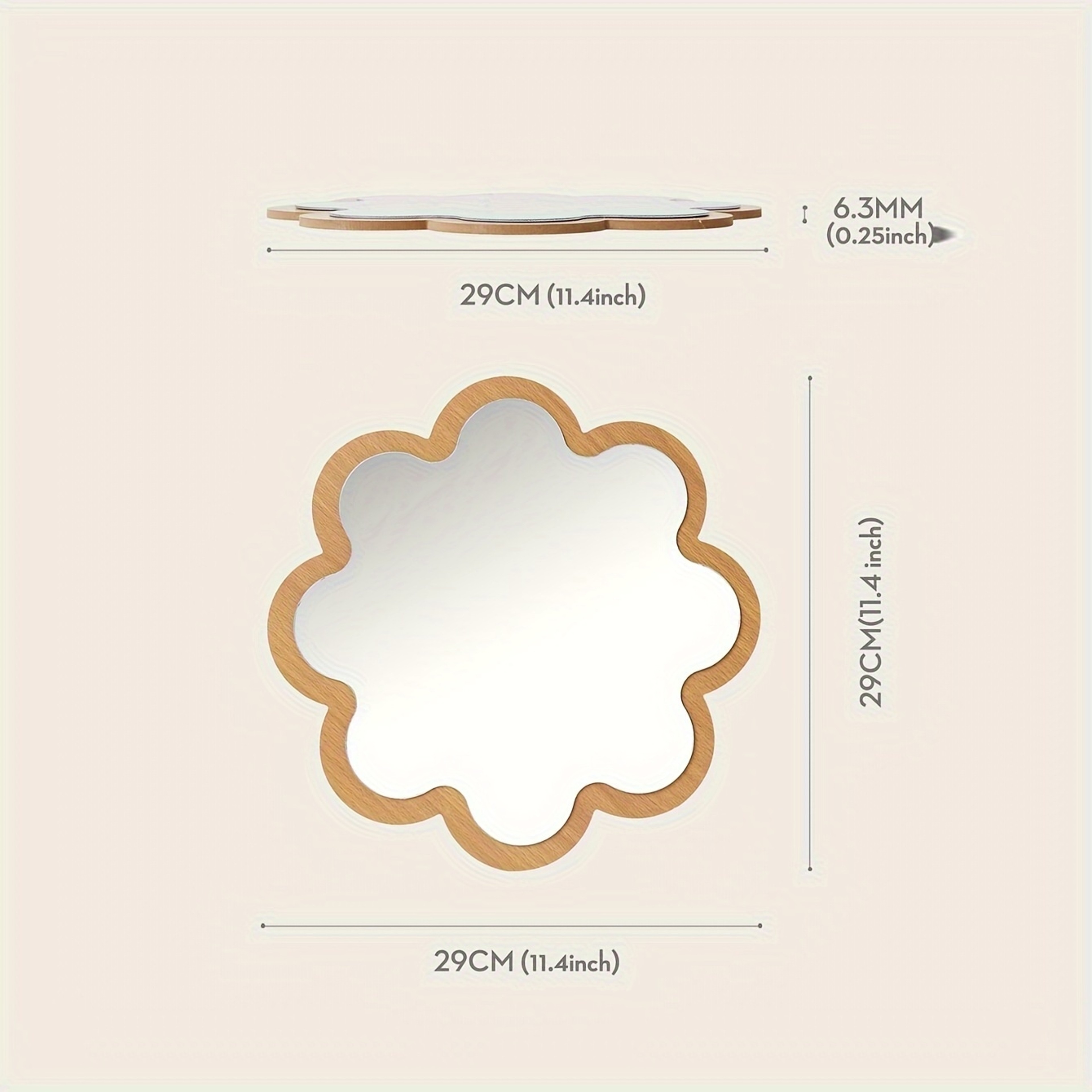 Creative Wall Makeup Mirror with Wooden Frame & Acrylic Double Layer Decorative Vanity Mirror – view 5