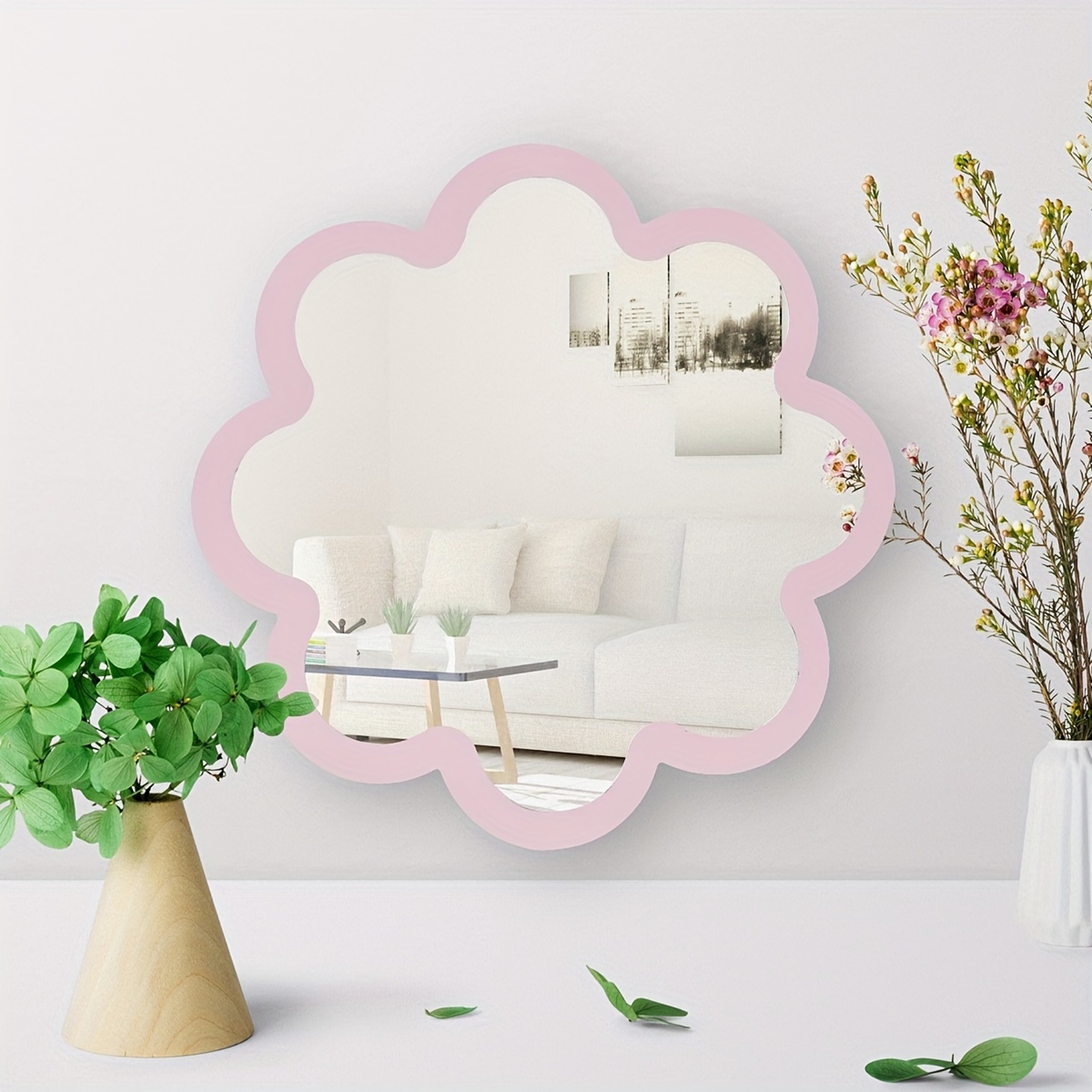 Creative Wall Makeup Mirror with Wooden Frame & Acrylic Double Layer Decorative Vanity Mirror – view 9